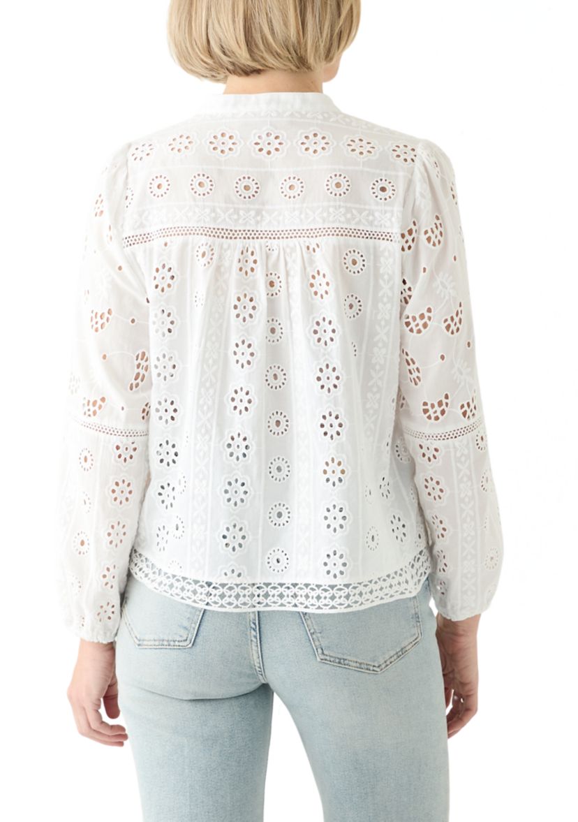 Womens Button Front Eyelet Lace Top