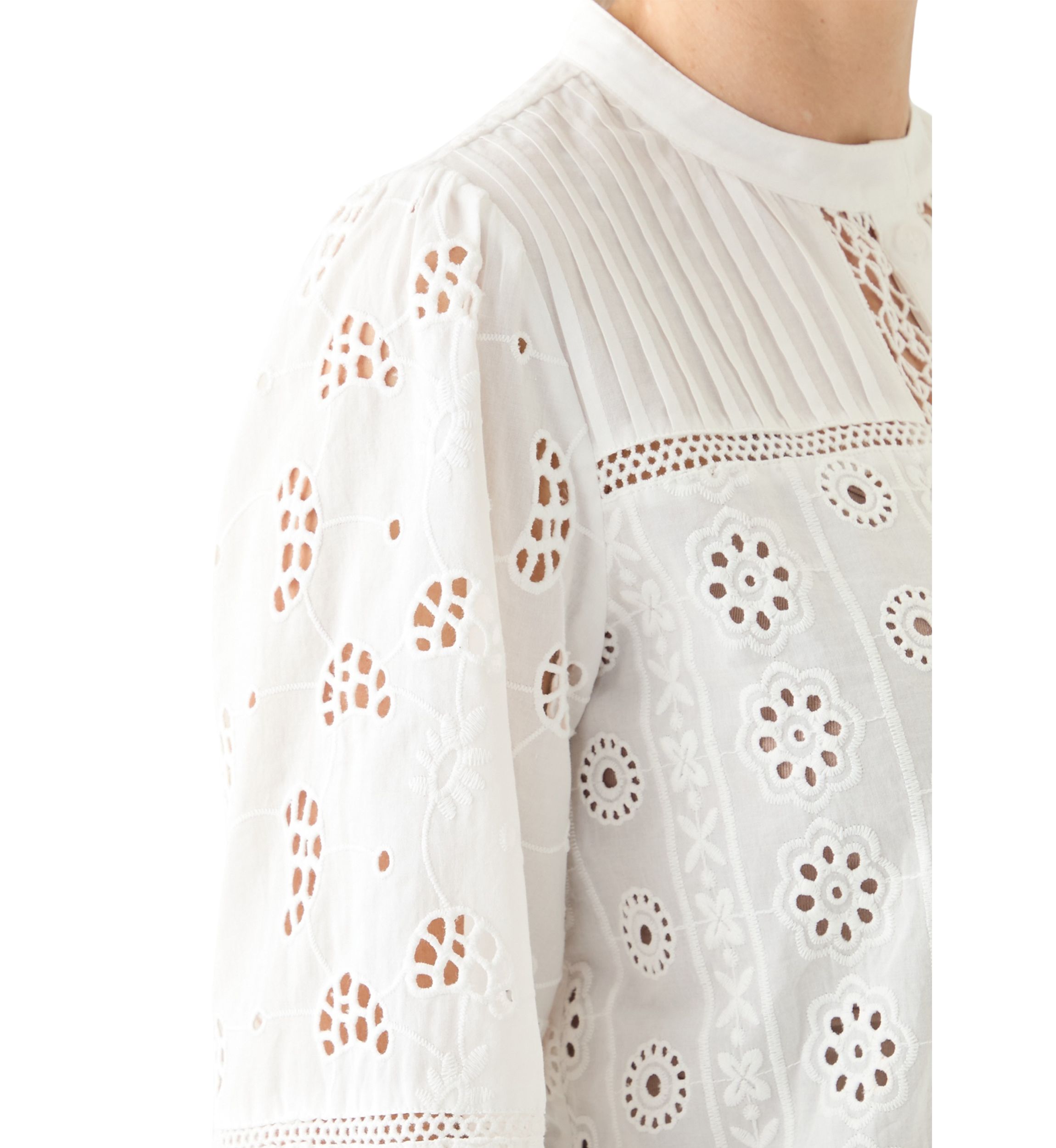 Womens Button Front Eyelet Lace Top