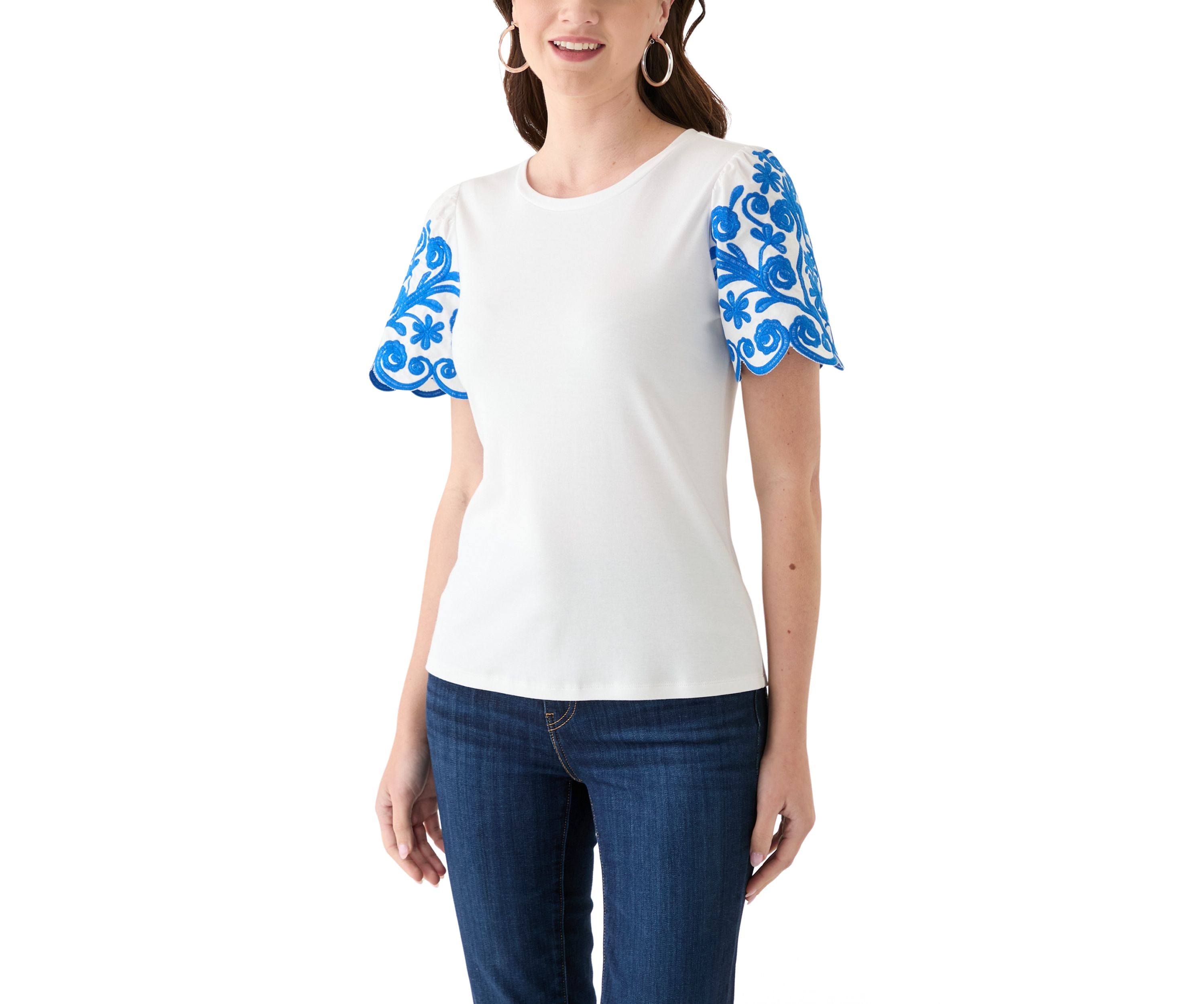 Womens Embroidered Sleeve Knit Top