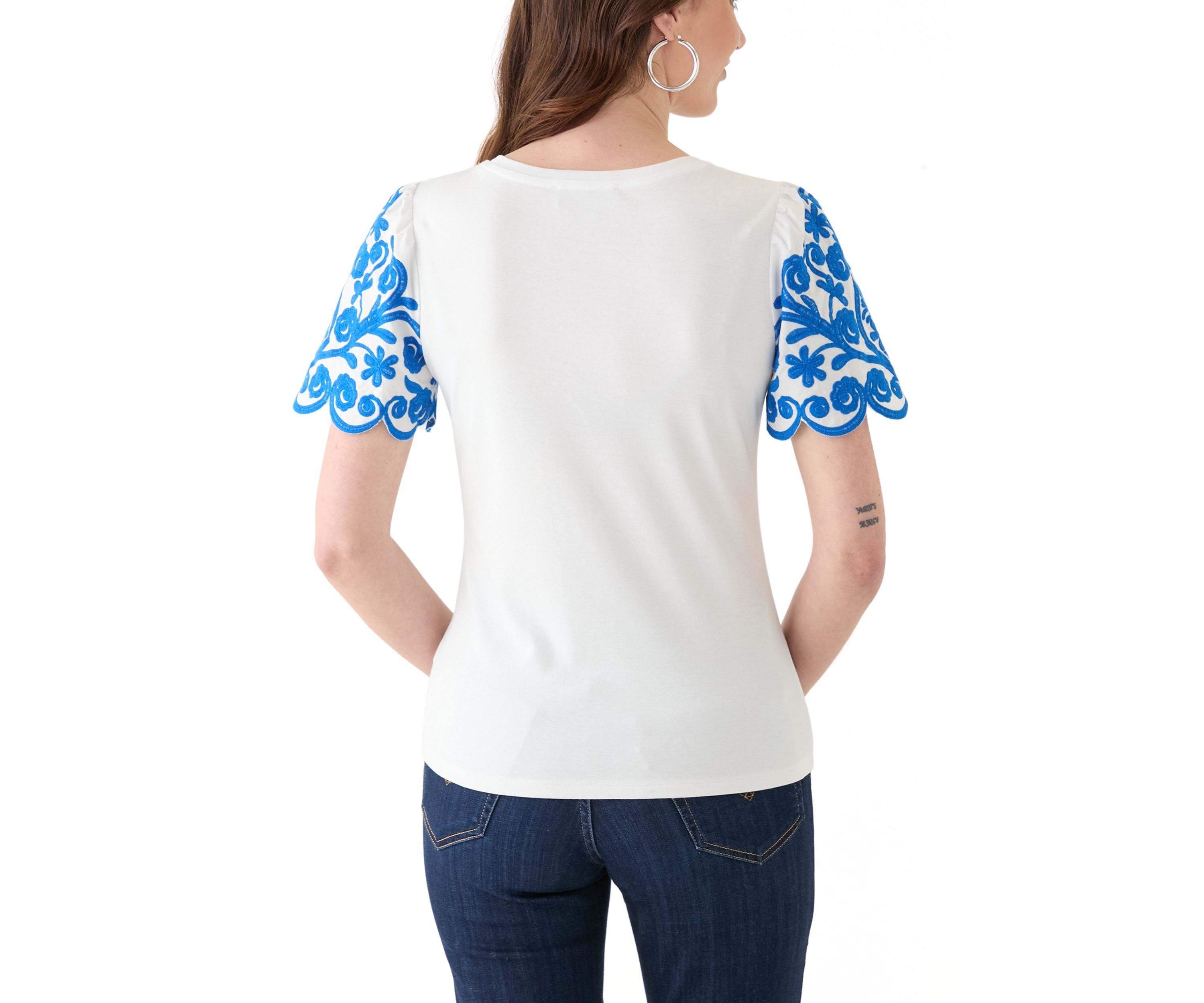 Womens Embroidered Sleeve Knit Top