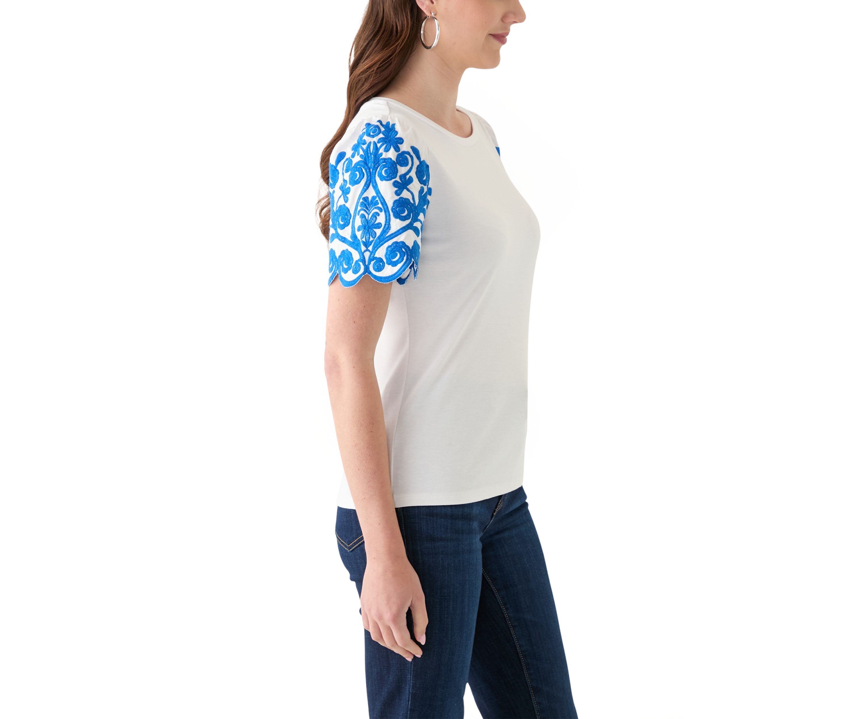 Womens Embroidered Sleeve Knit Top
