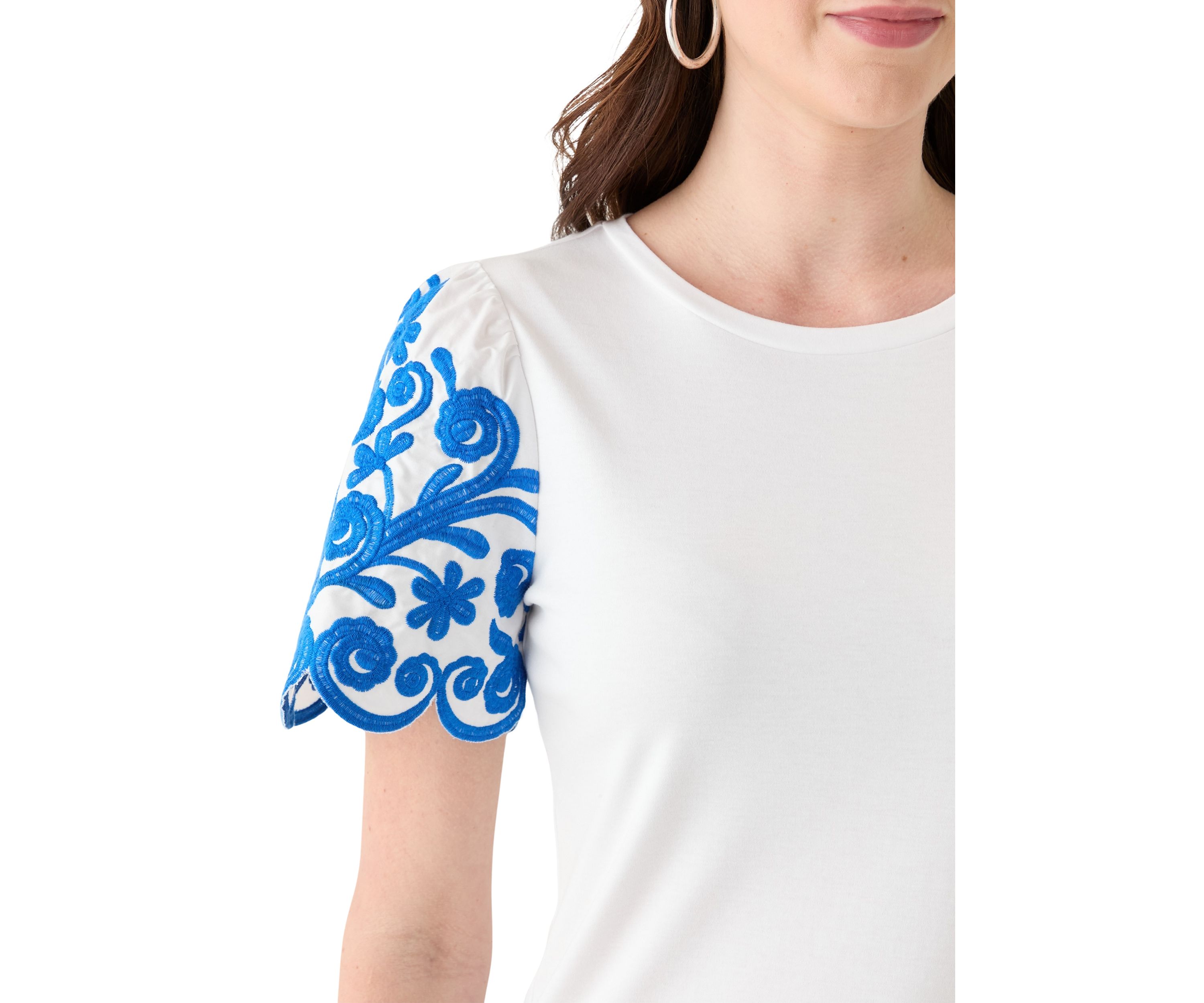 Womens Embroidered Sleeve Knit Top