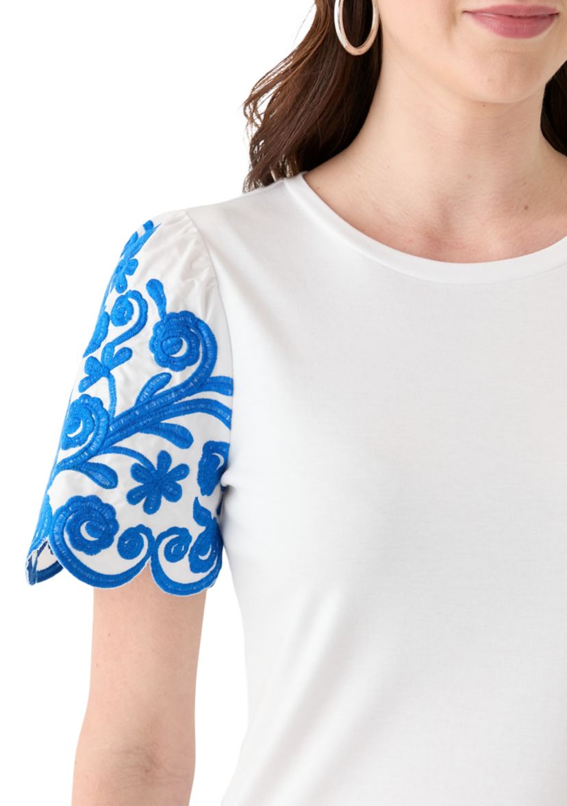 Womens Embroidered Sleeve Knit Top