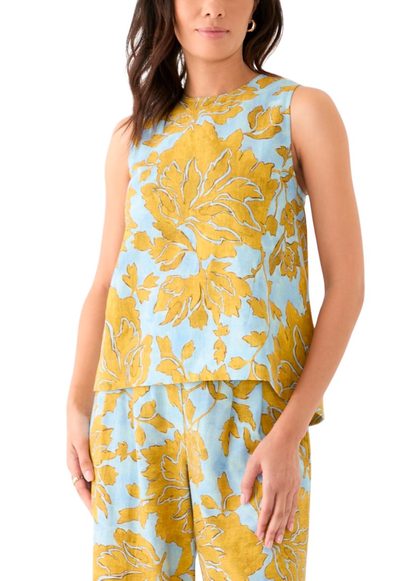 Womens Sleeveless Crew Neck Hi Low Printed Top