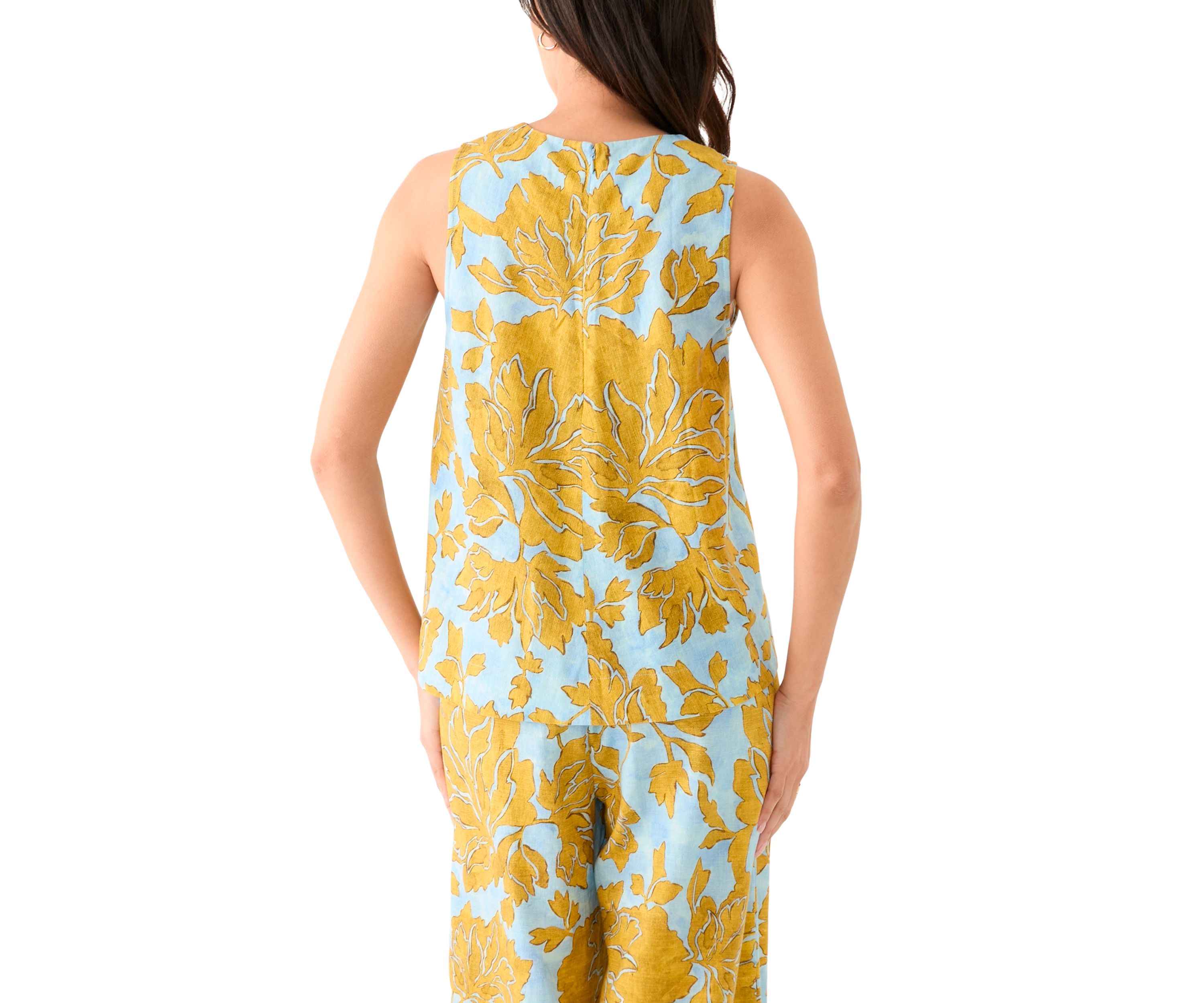 Womens Sleeveless Crew Neck Hi Low Printed Top