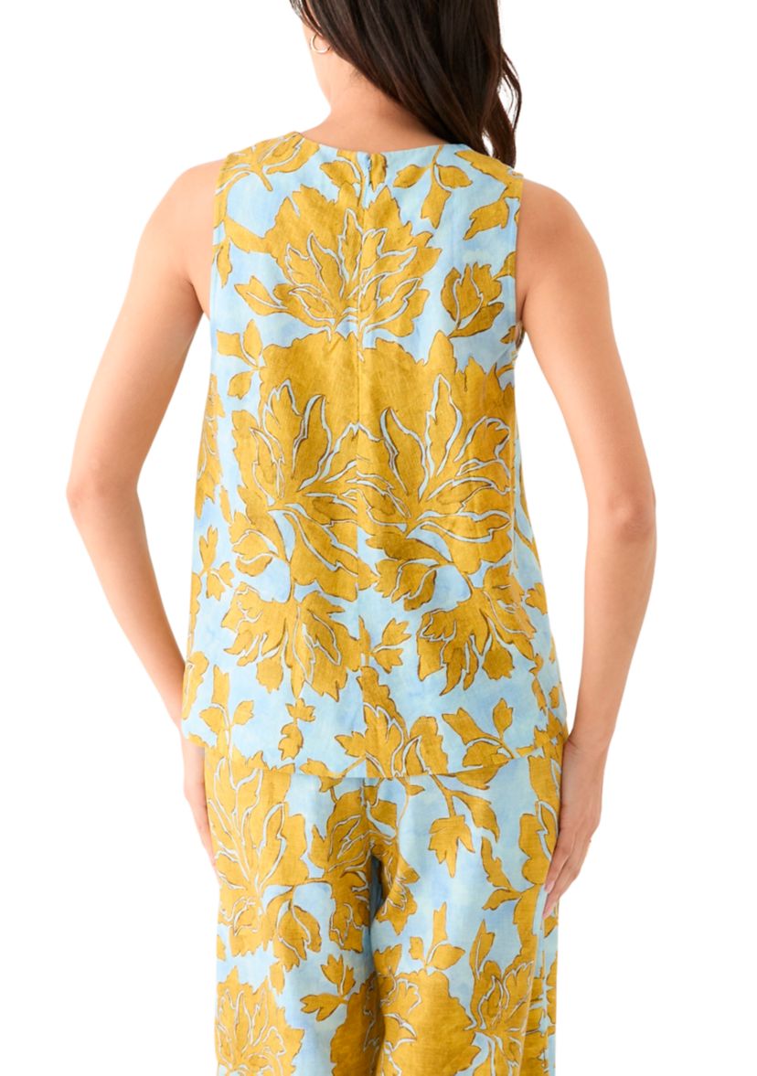 Womens Sleeveless Crew Neck Hi Low Printed Top