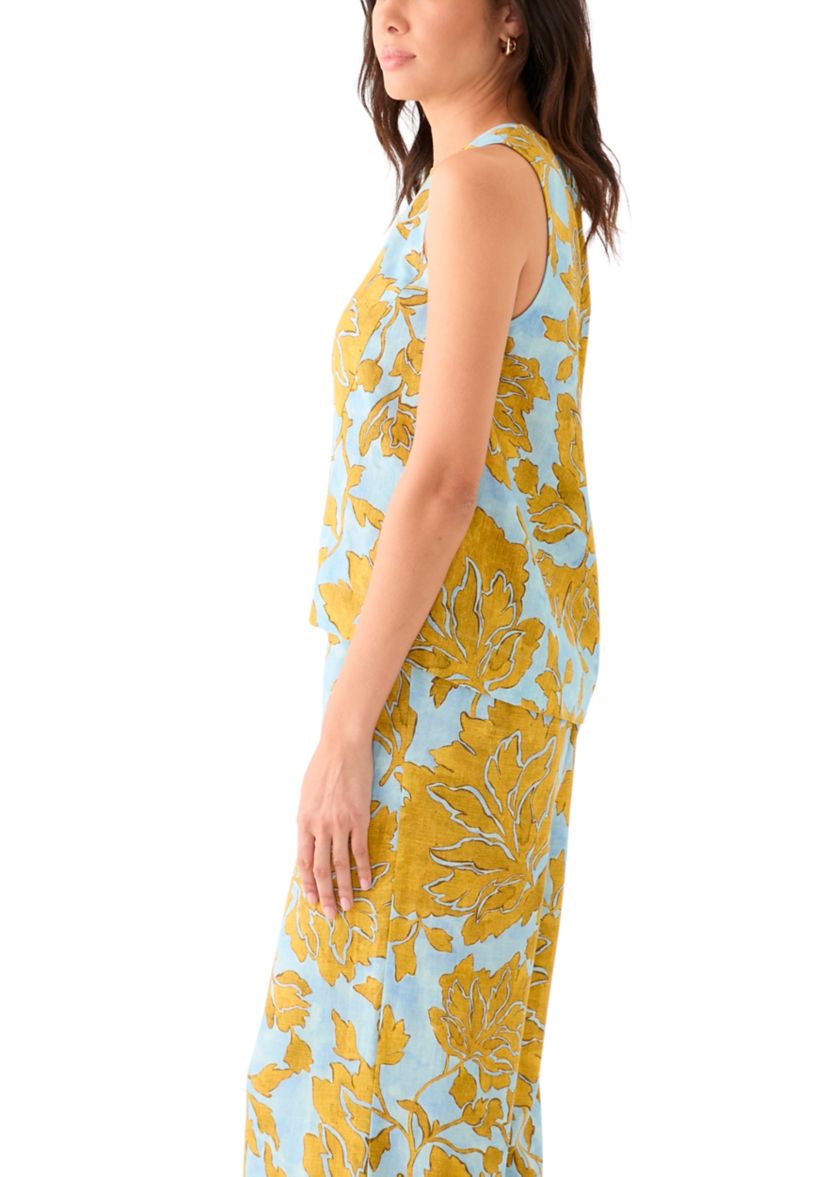 Womens Sleeveless Crew Neck Hi Low Printed Top