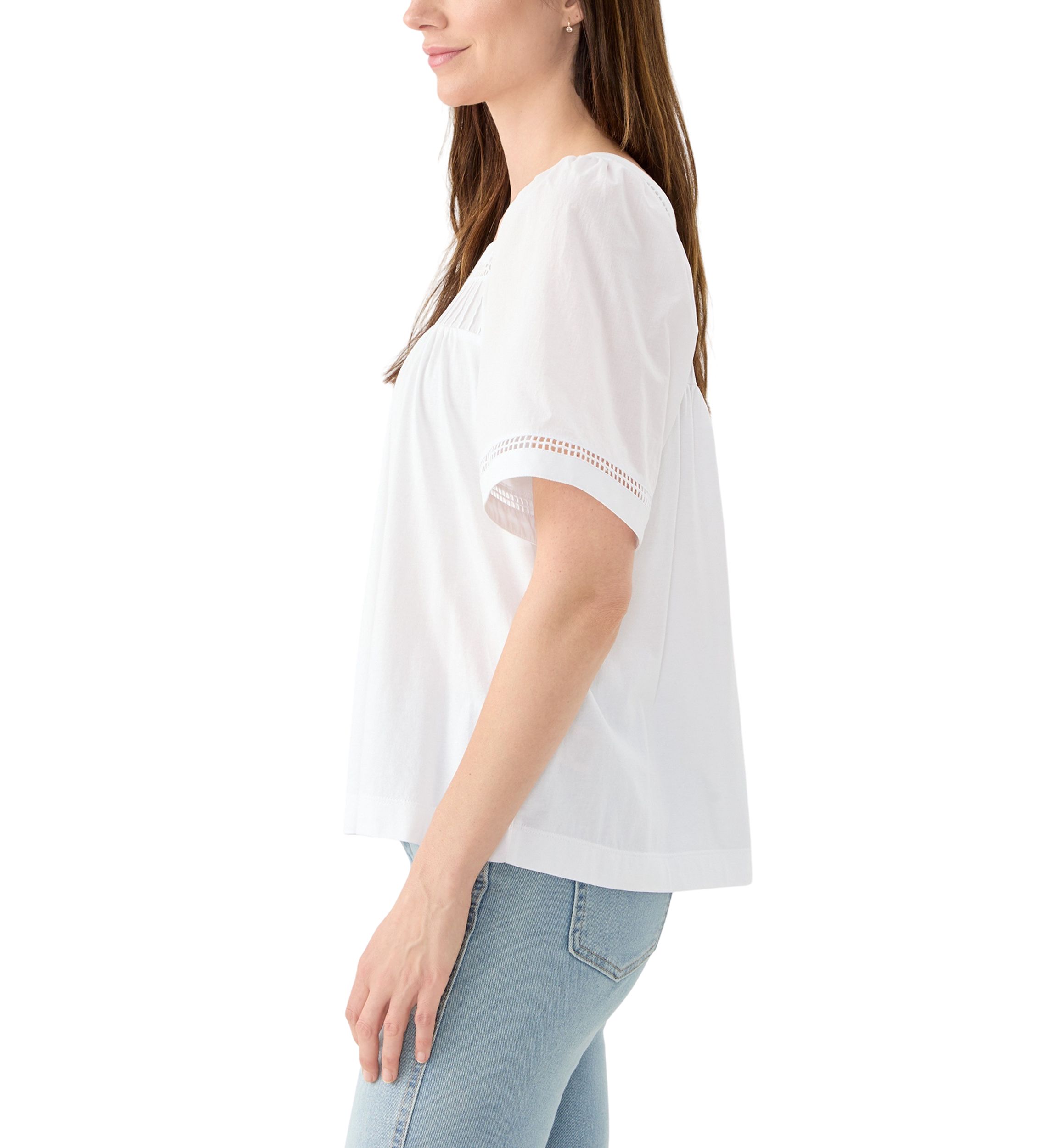 Womens Flare Sleeve Embroidered Square Neck Woven Top 