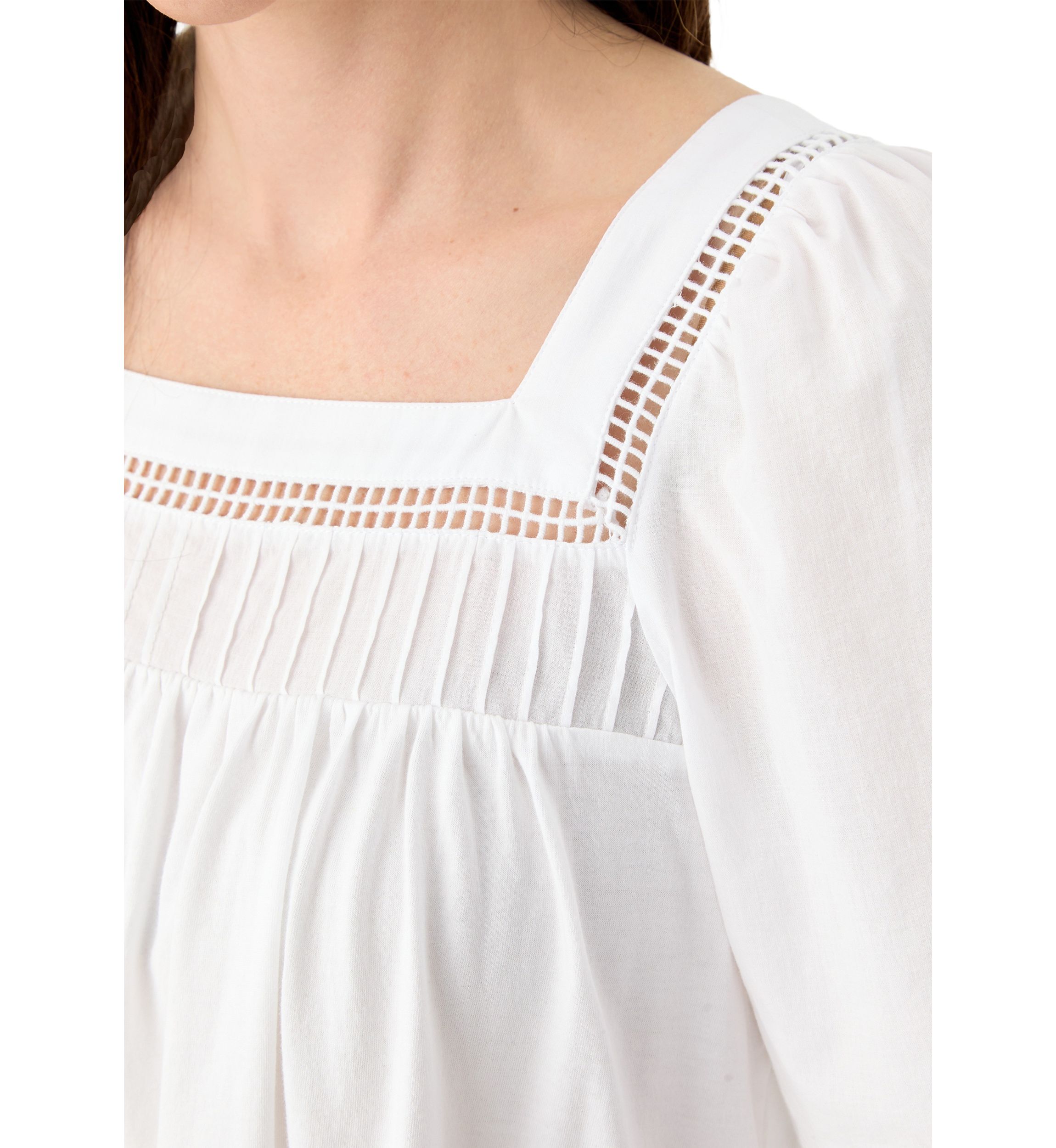 Womens Flare Sleeve Embroidered Square Neck Woven Top 