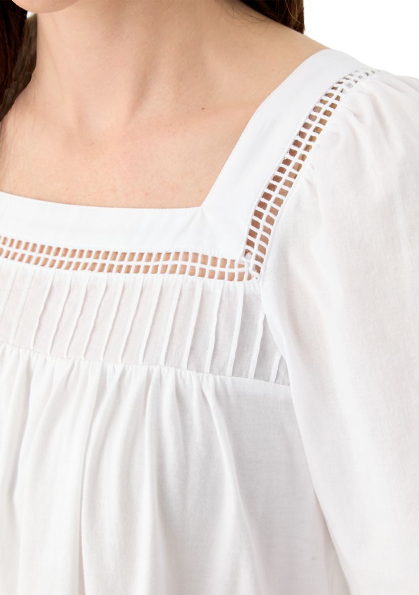 Womens Flare Sleeve Embroidered Square Neck Woven Top 
