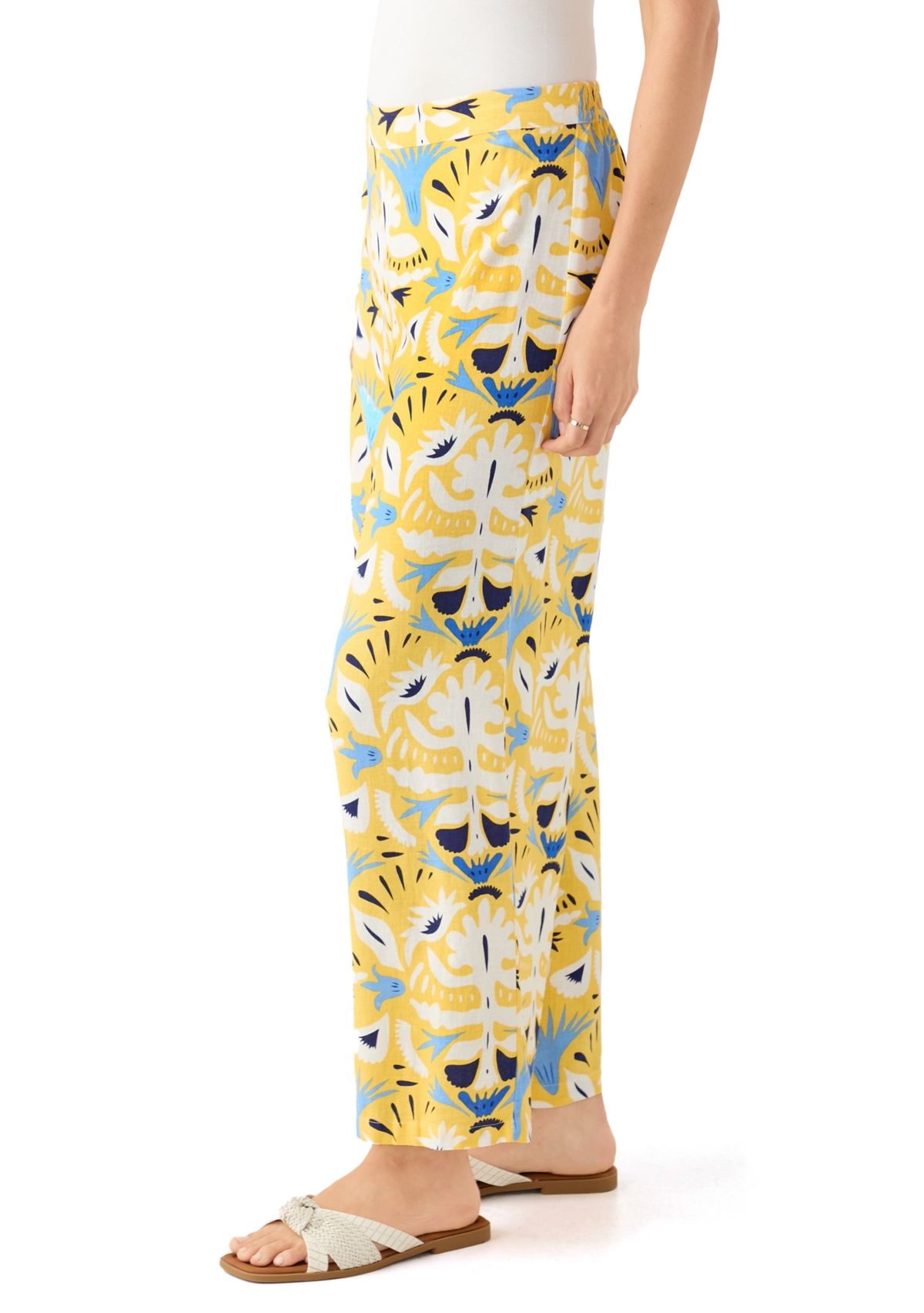 Womens Printed Wide Leg Linen Blend Pants