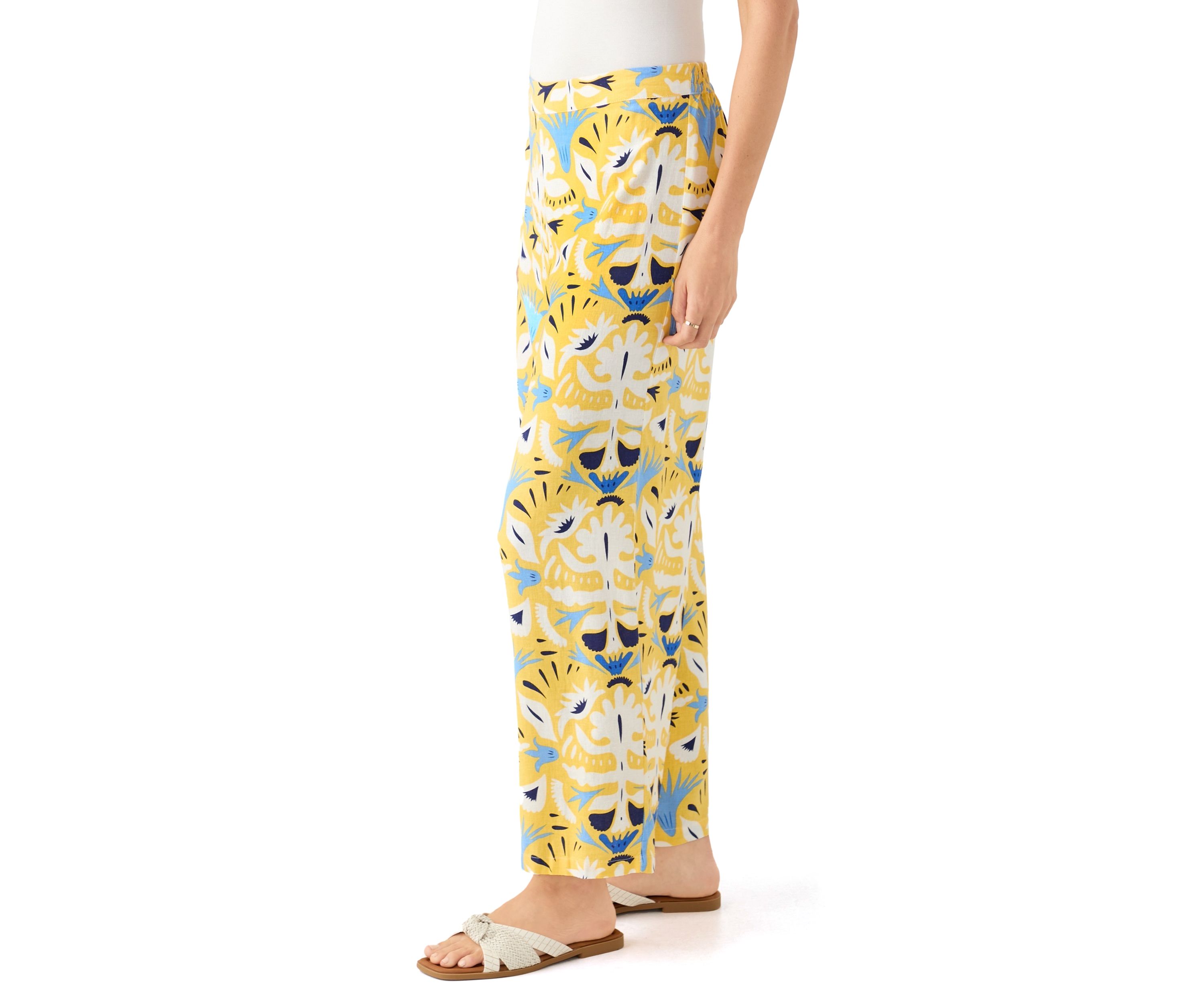 Womens Printed Wide Leg Linen Blend Pants