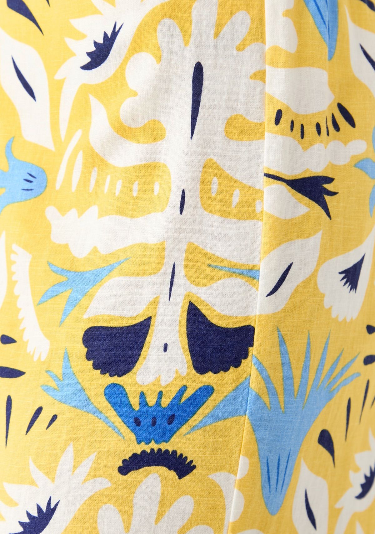 Womens Printed Wide Leg Linen Blend Pants