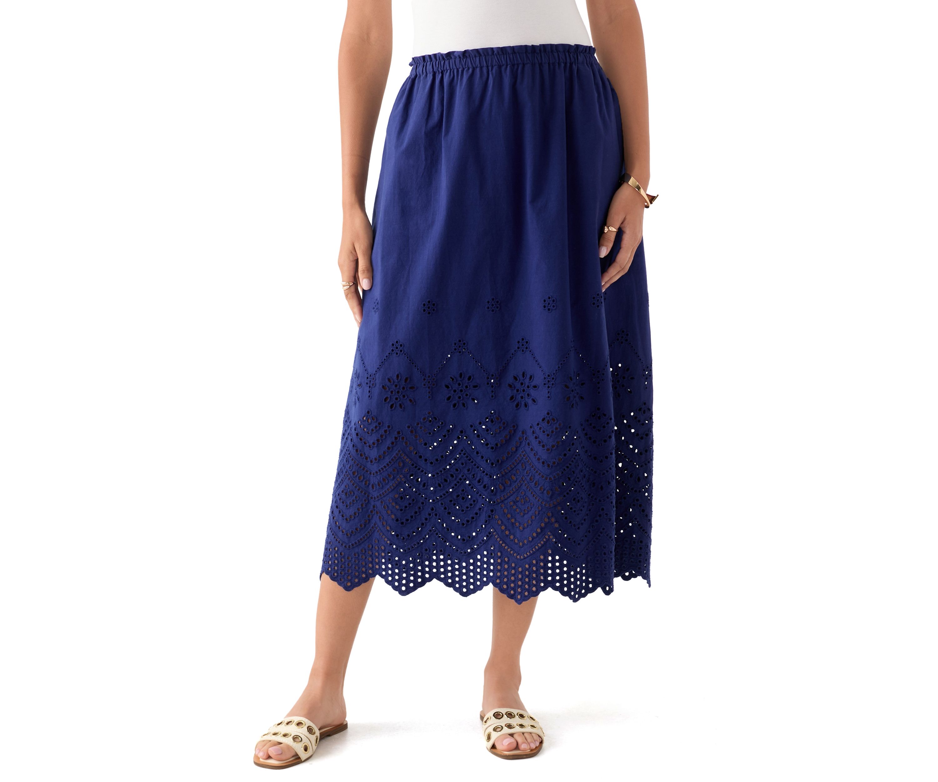 Womens Cotton Eyelet Pull On Skirt