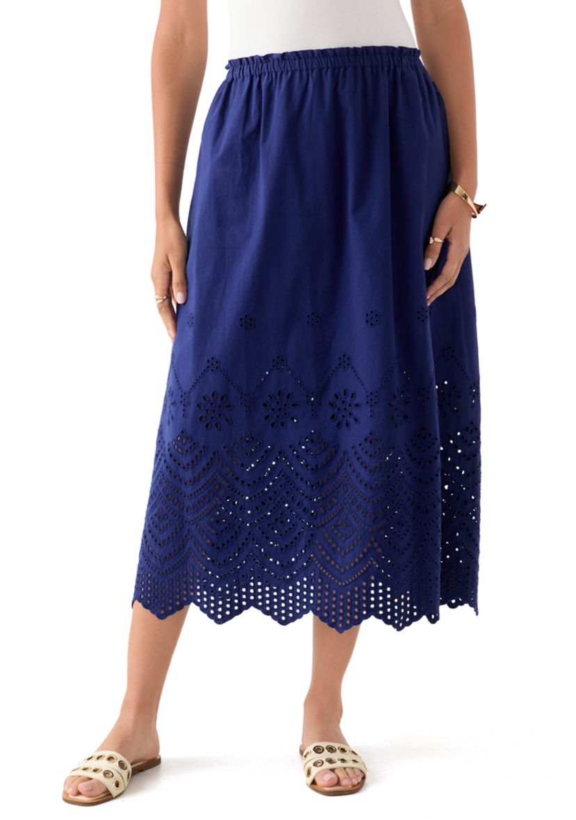Womens Cotton Eyelet Pull On Skirt