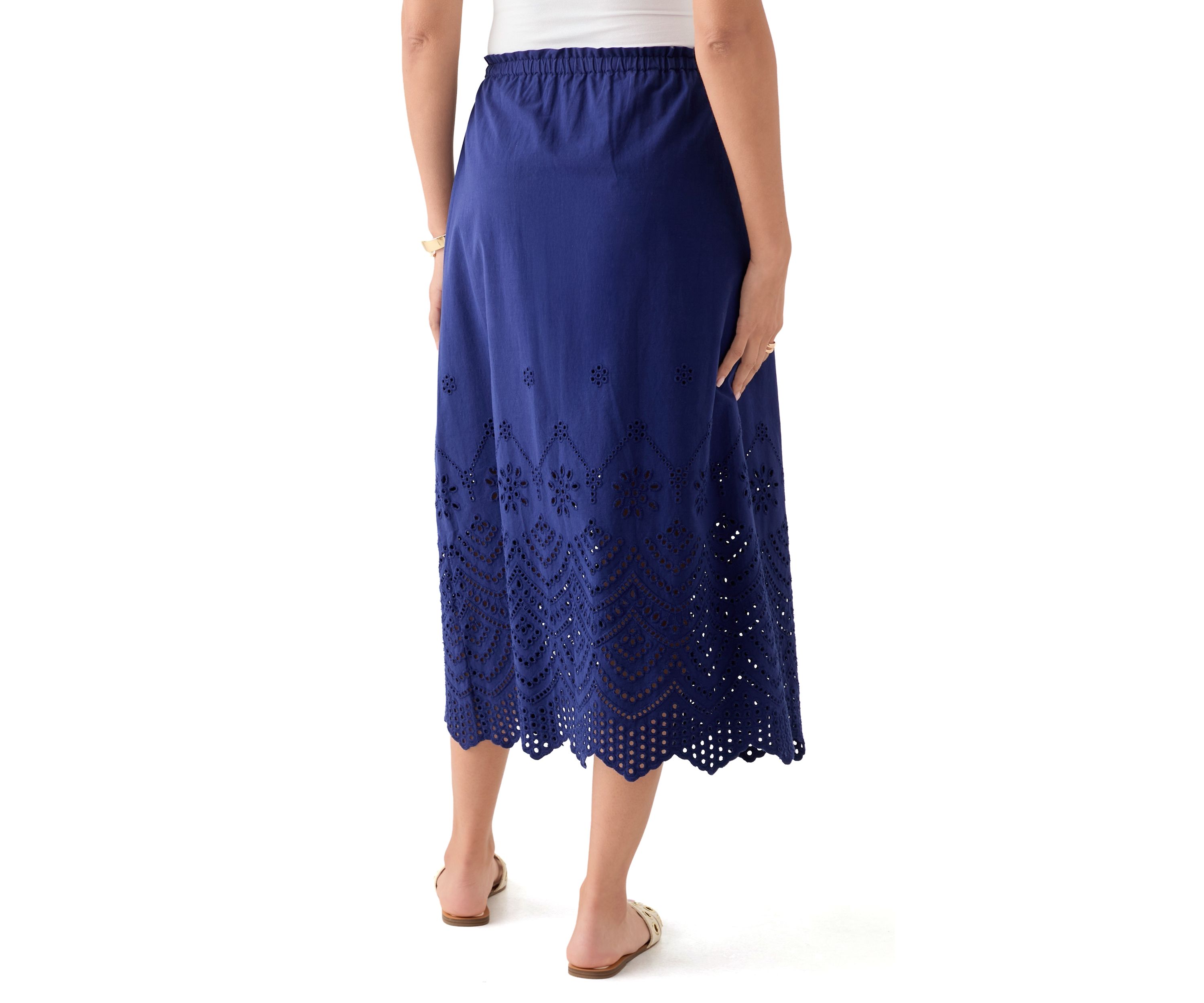 Womens Cotton Eyelet Pull On Skirt