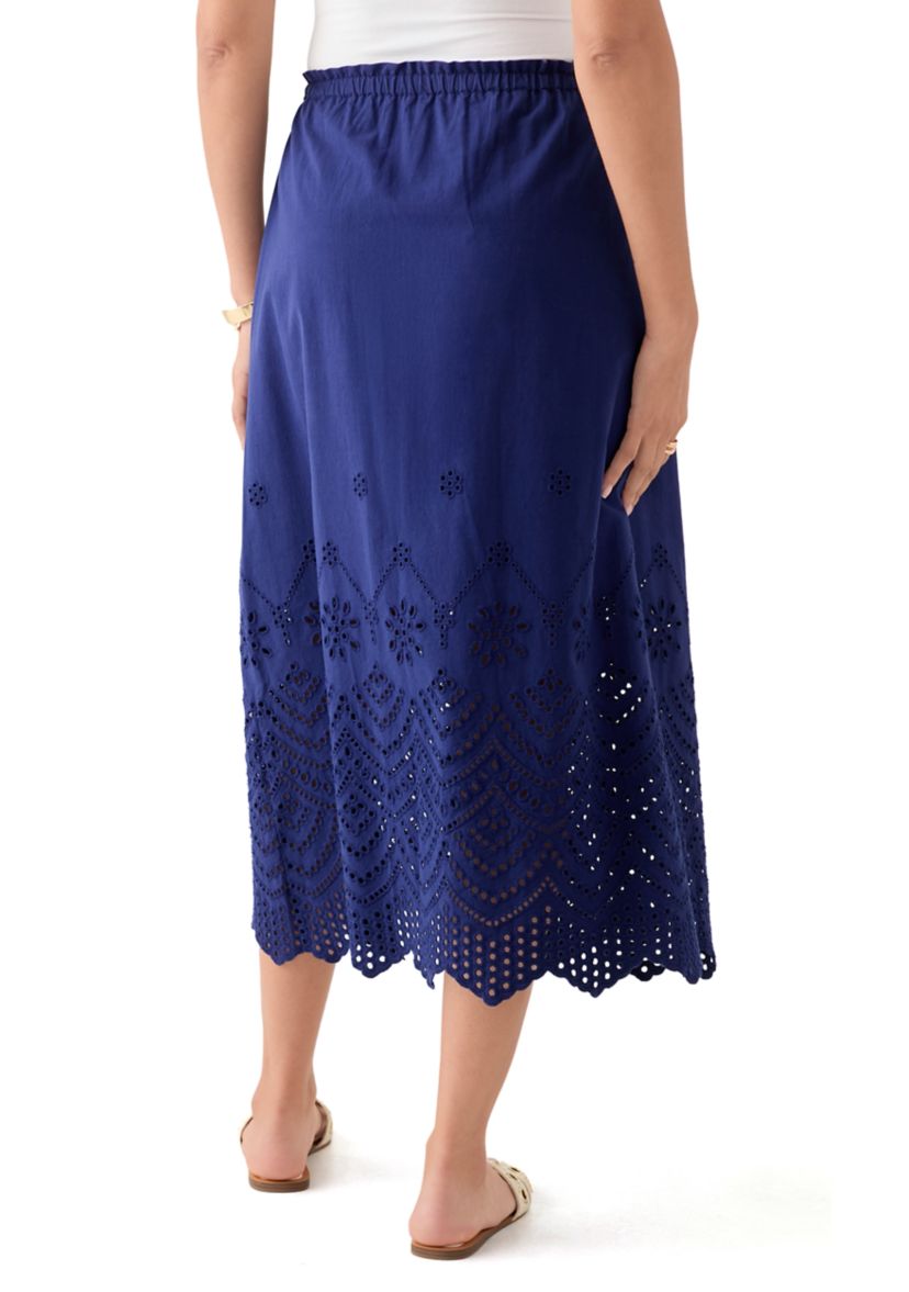 Womens Cotton Eyelet Pull On Skirt