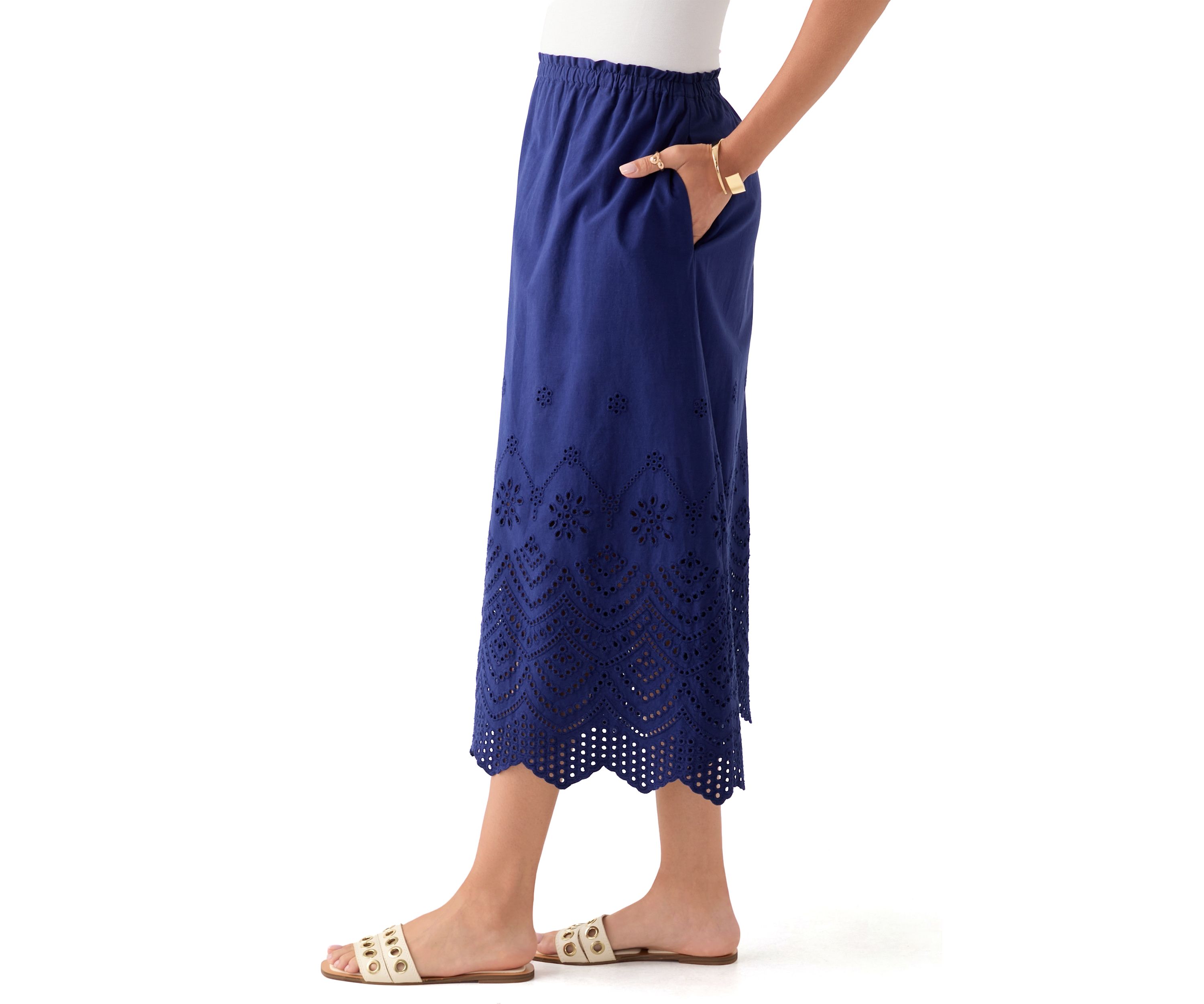 Womens Cotton Eyelet Pull On Skirt