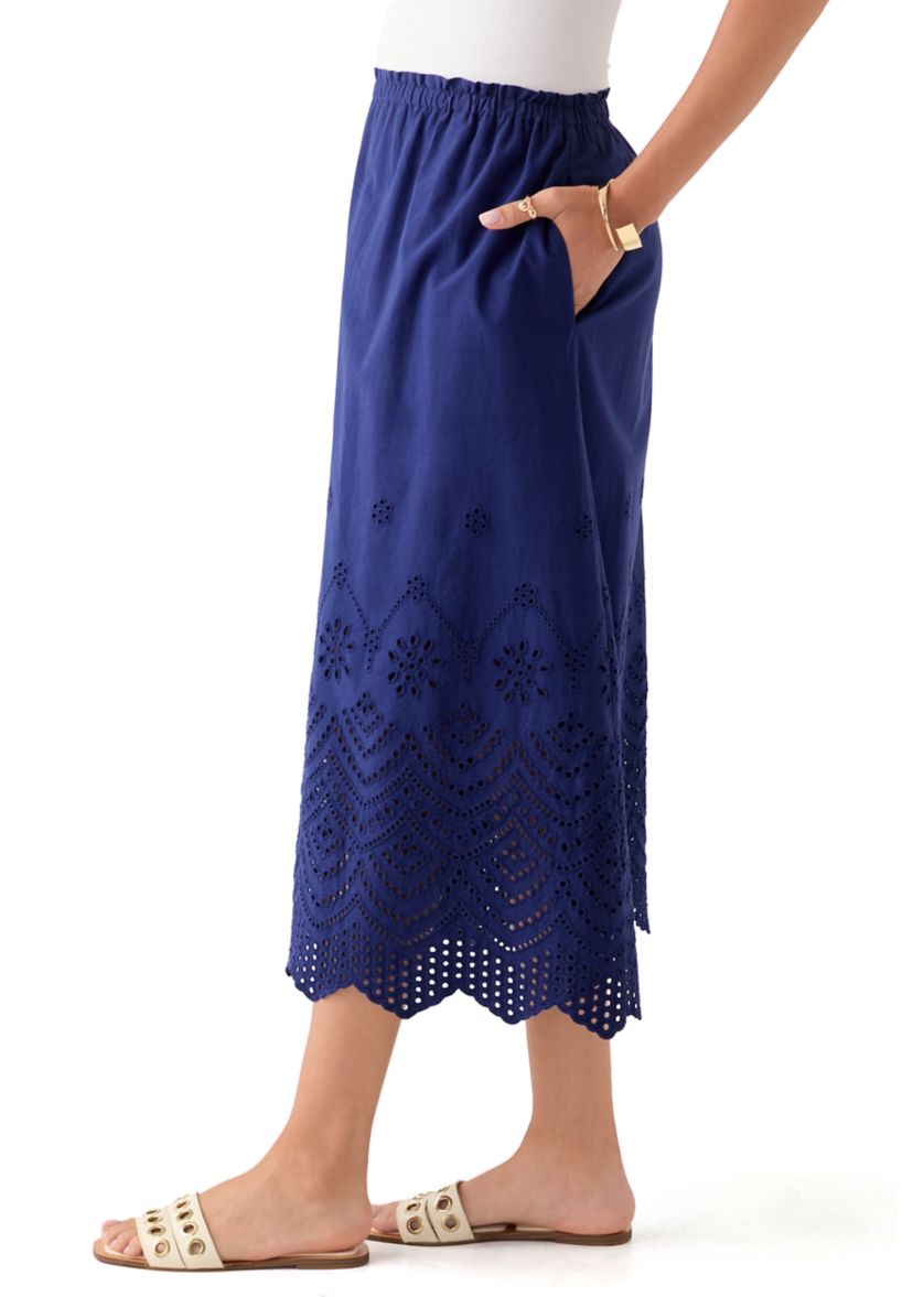 Womens Cotton Eyelet Pull On Skirt