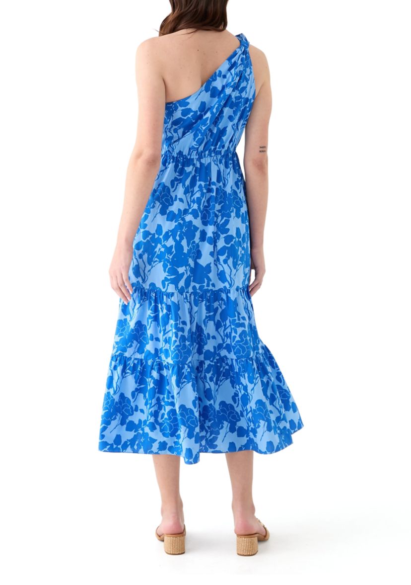 Womens One Shoulder Tiered Printed Midi Dress