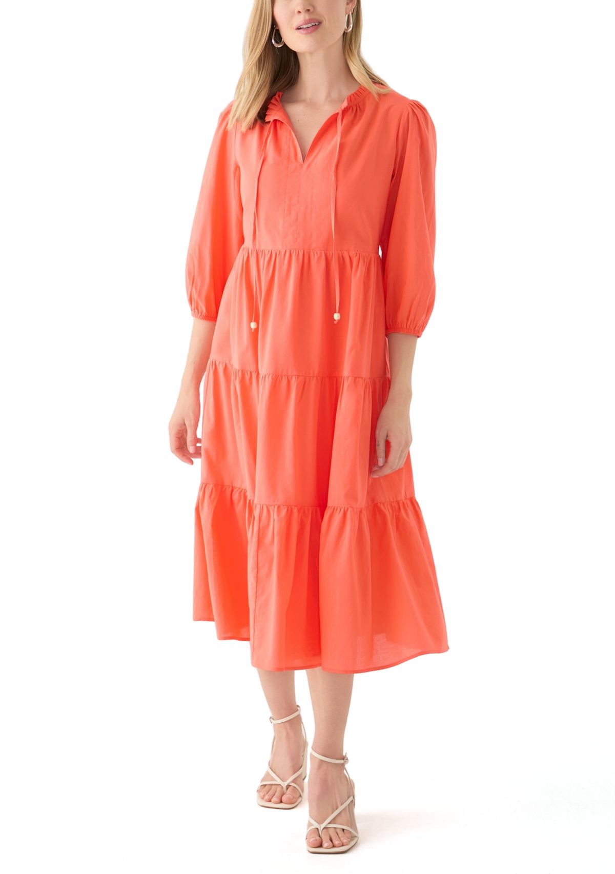 Womens 3/4 Sleeve Tiered Midi Dress