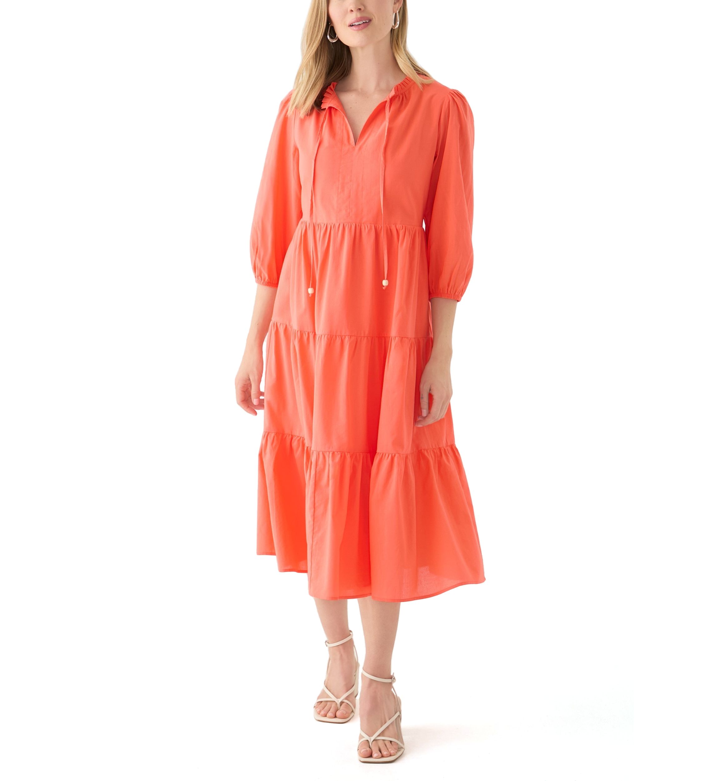 Womens 3/4 Sleeve Tiered Midi Dress