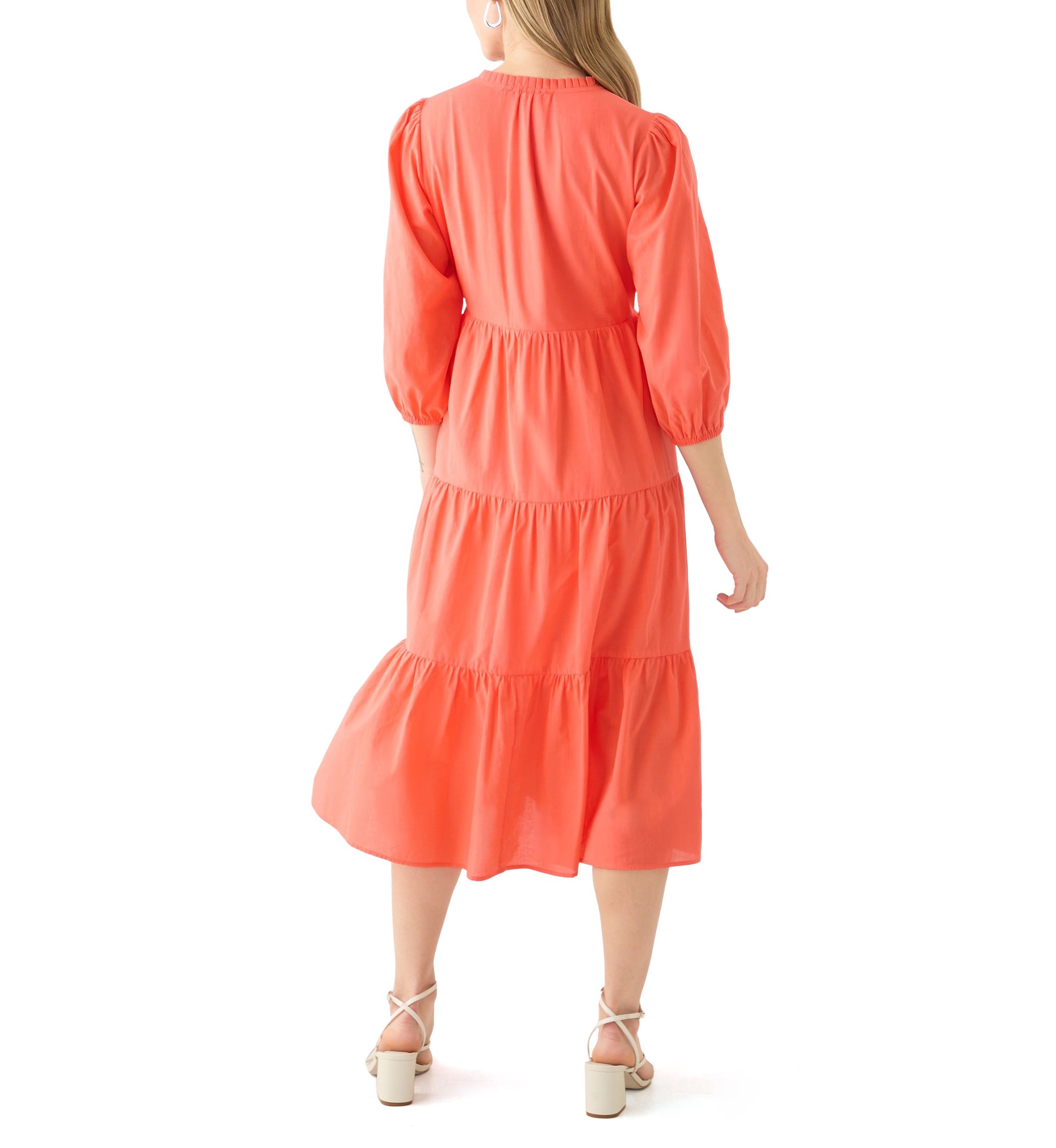 Womens 3/4 Sleeve Tiered Midi Dress