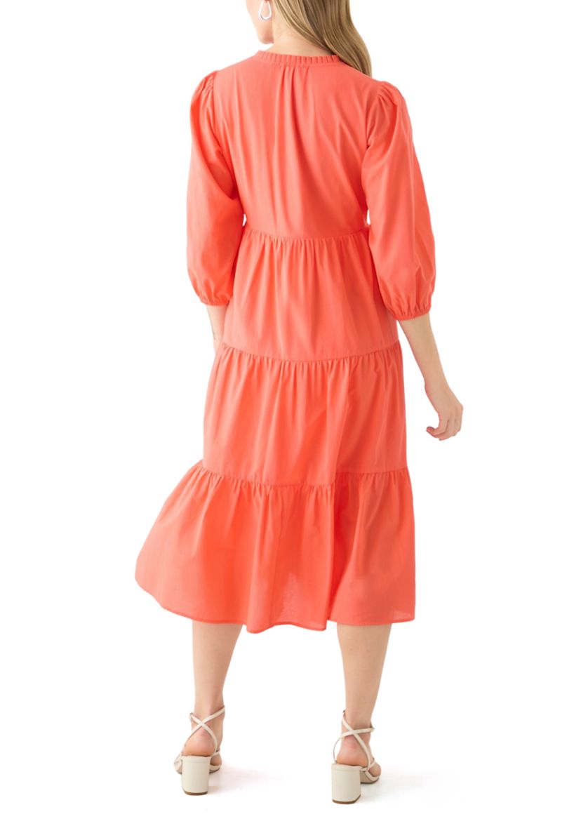 Womens 3/4 Sleeve Tiered Midi Dress