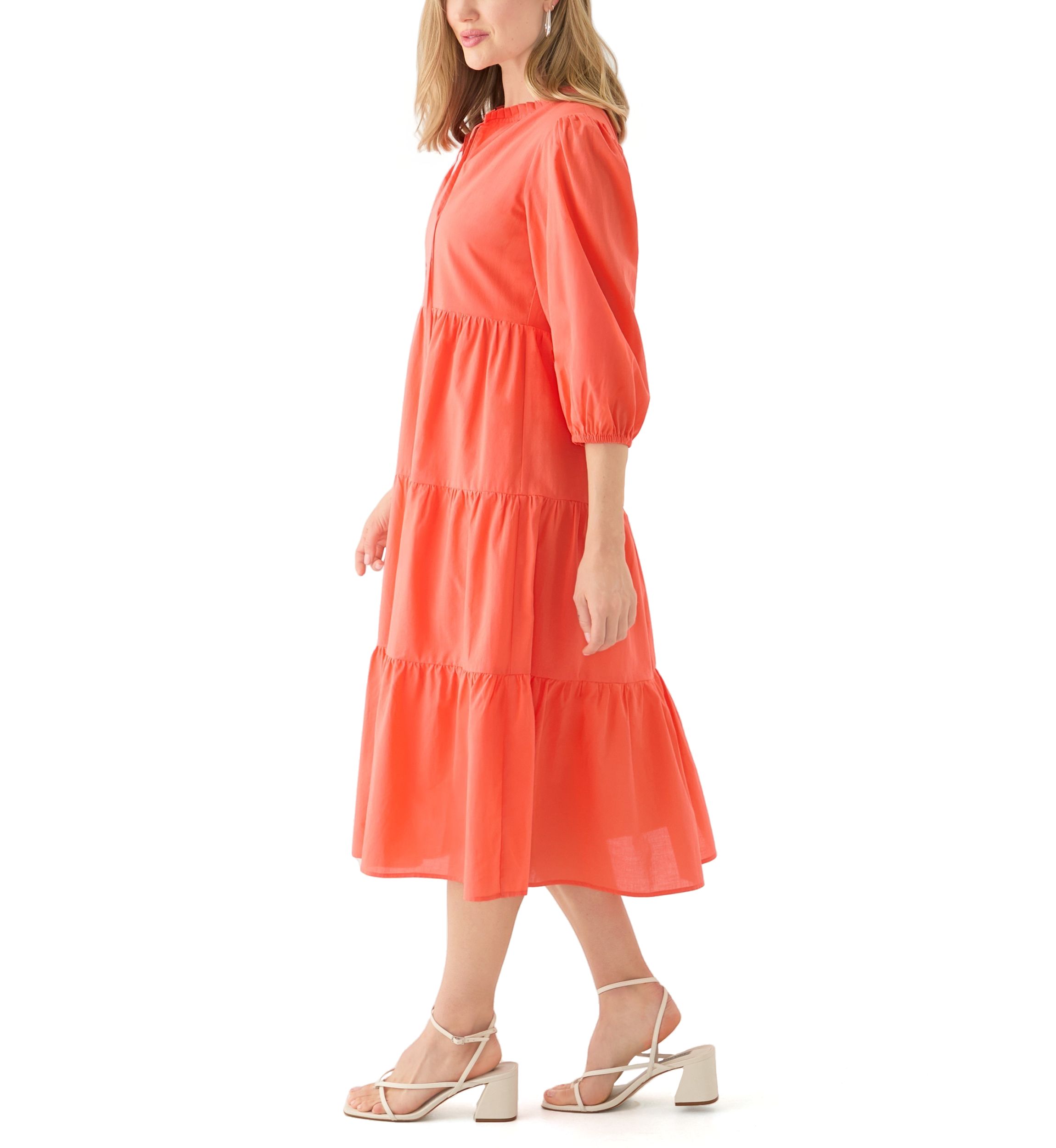 Womens 3/4 Sleeve Tiered Midi Dress