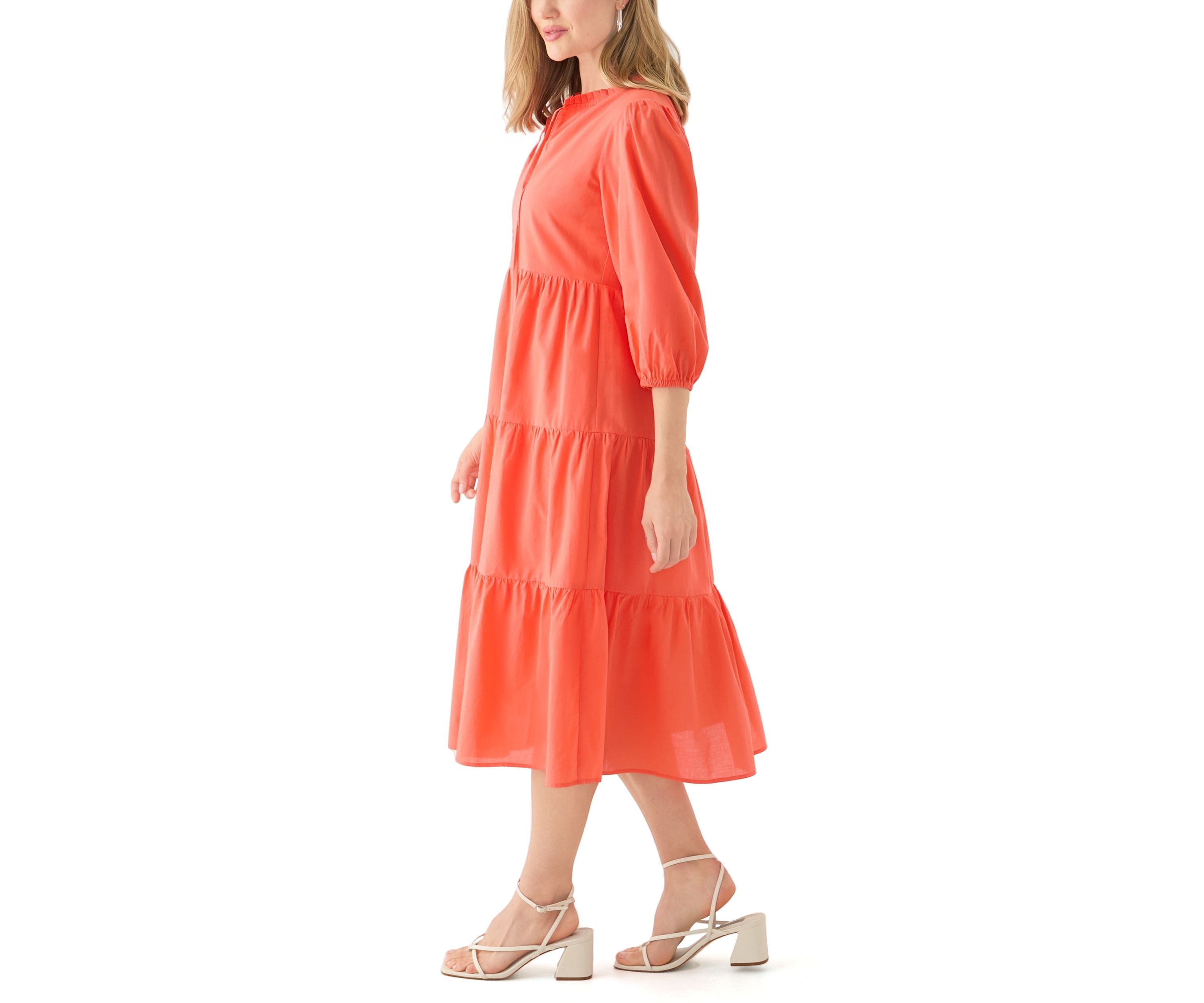 Womens 3/4 Sleeve Tiered Midi Dress