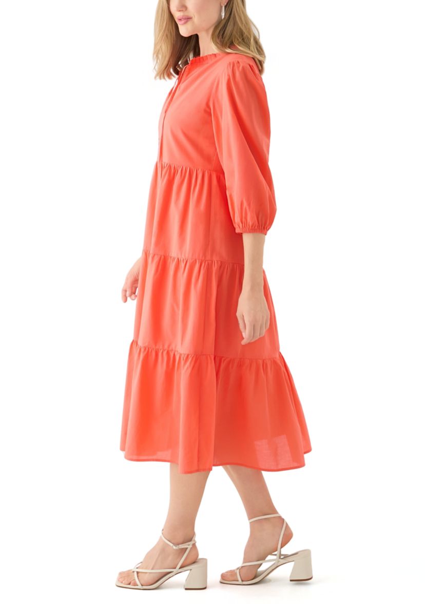 Womens 3/4 Sleeve Tiered Midi Dress