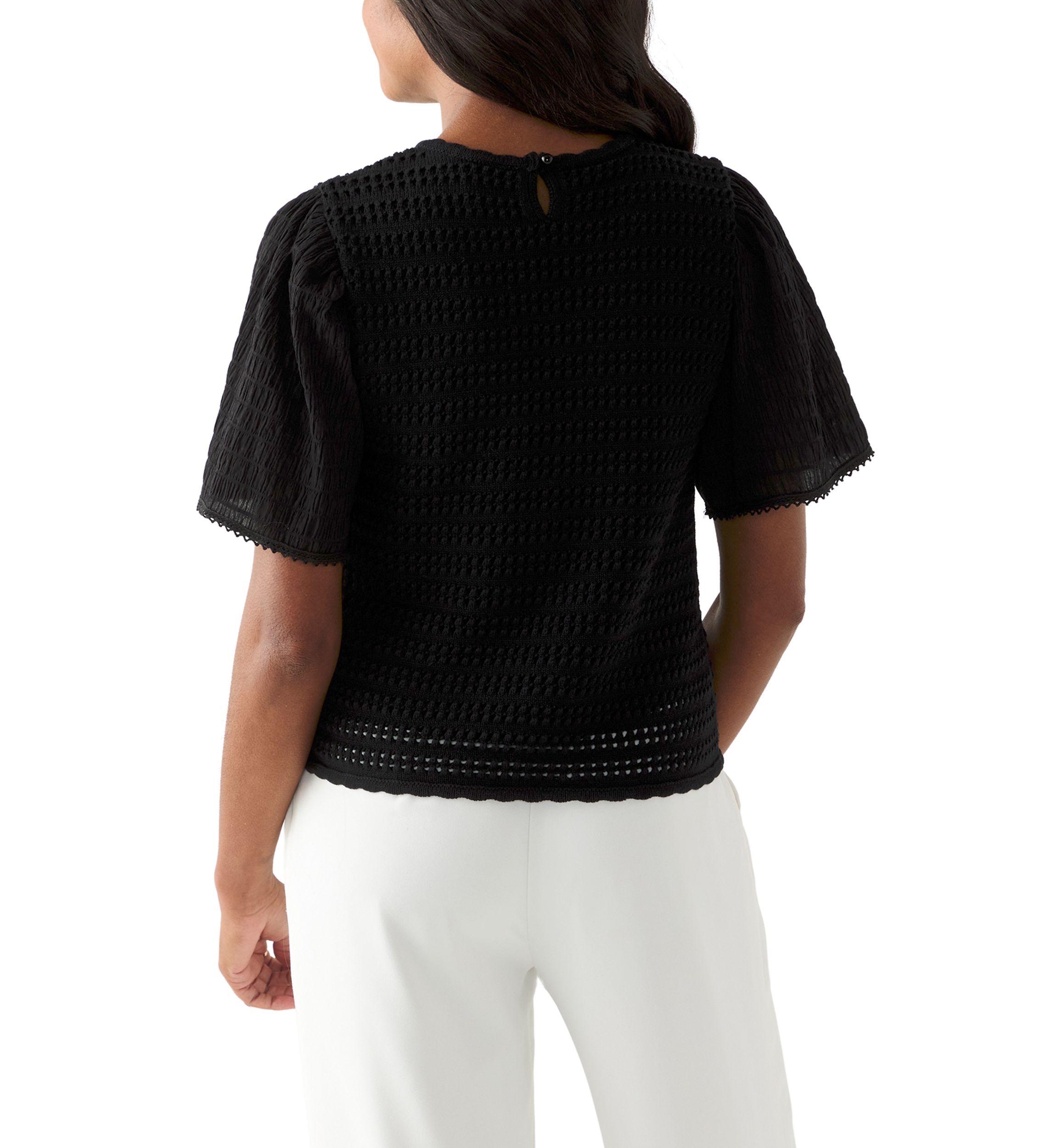 Womens Short Sleeve Crochet Sweater