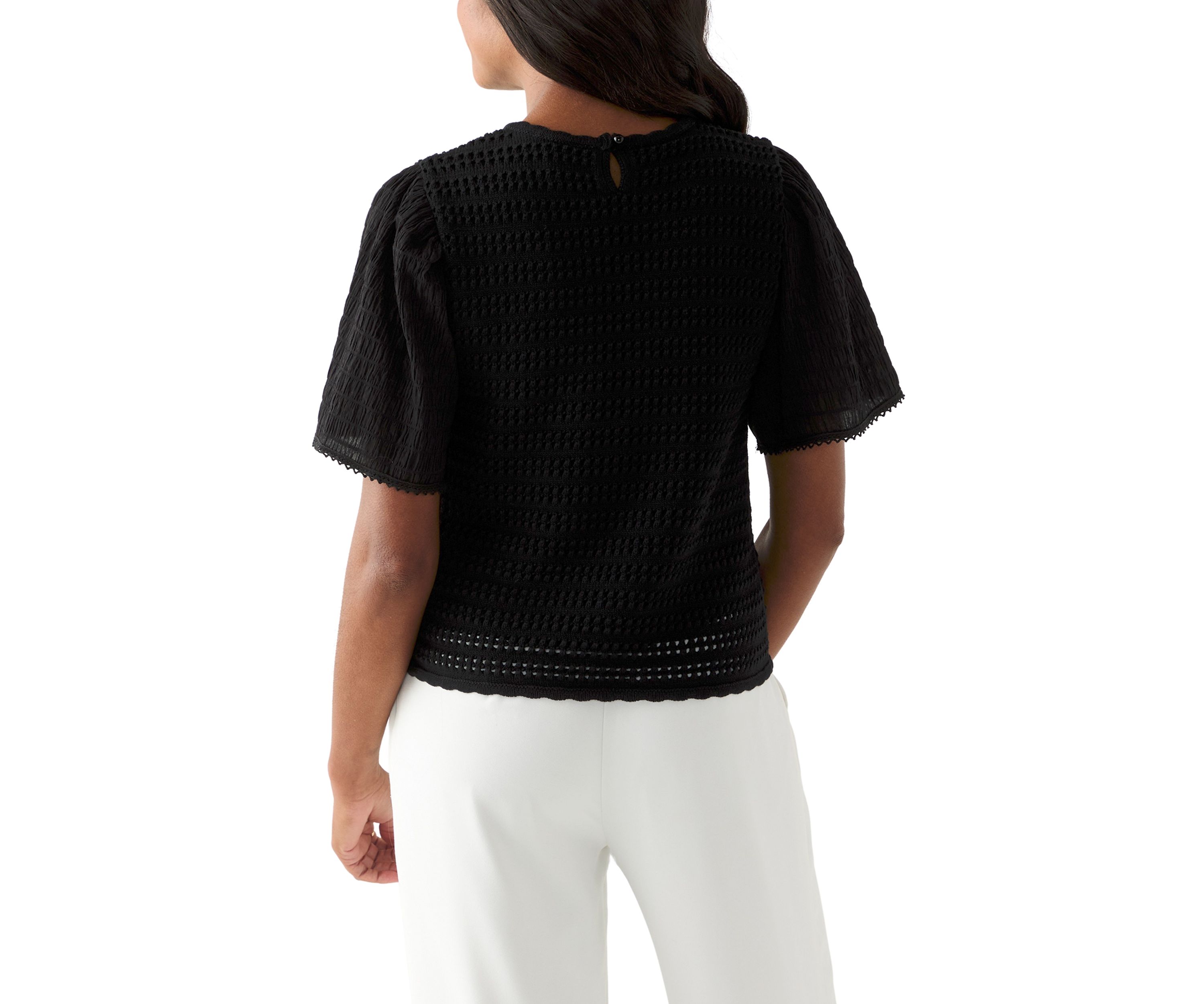 Womens Short Sleeve Crochet Sweater