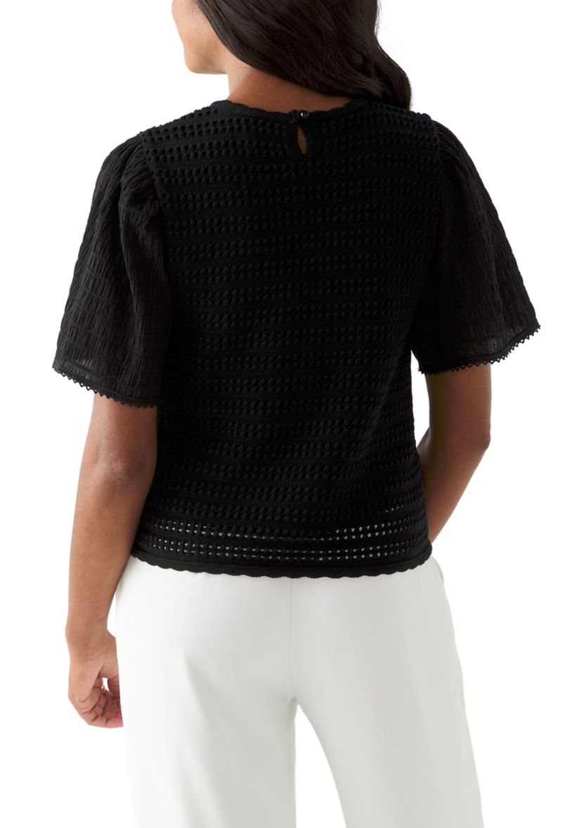 Womens Short Sleeve Crochet Sweater