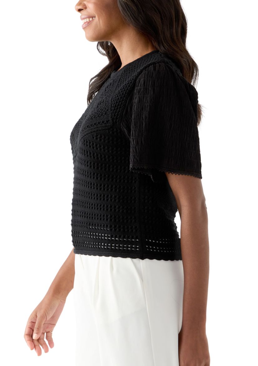 Womens Short Sleeve Crochet Sweater