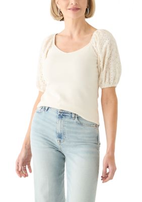 PHILOSOPHY BY REPUBLIC Women's Eyelet Sleeve Knit Top, Gray, Small