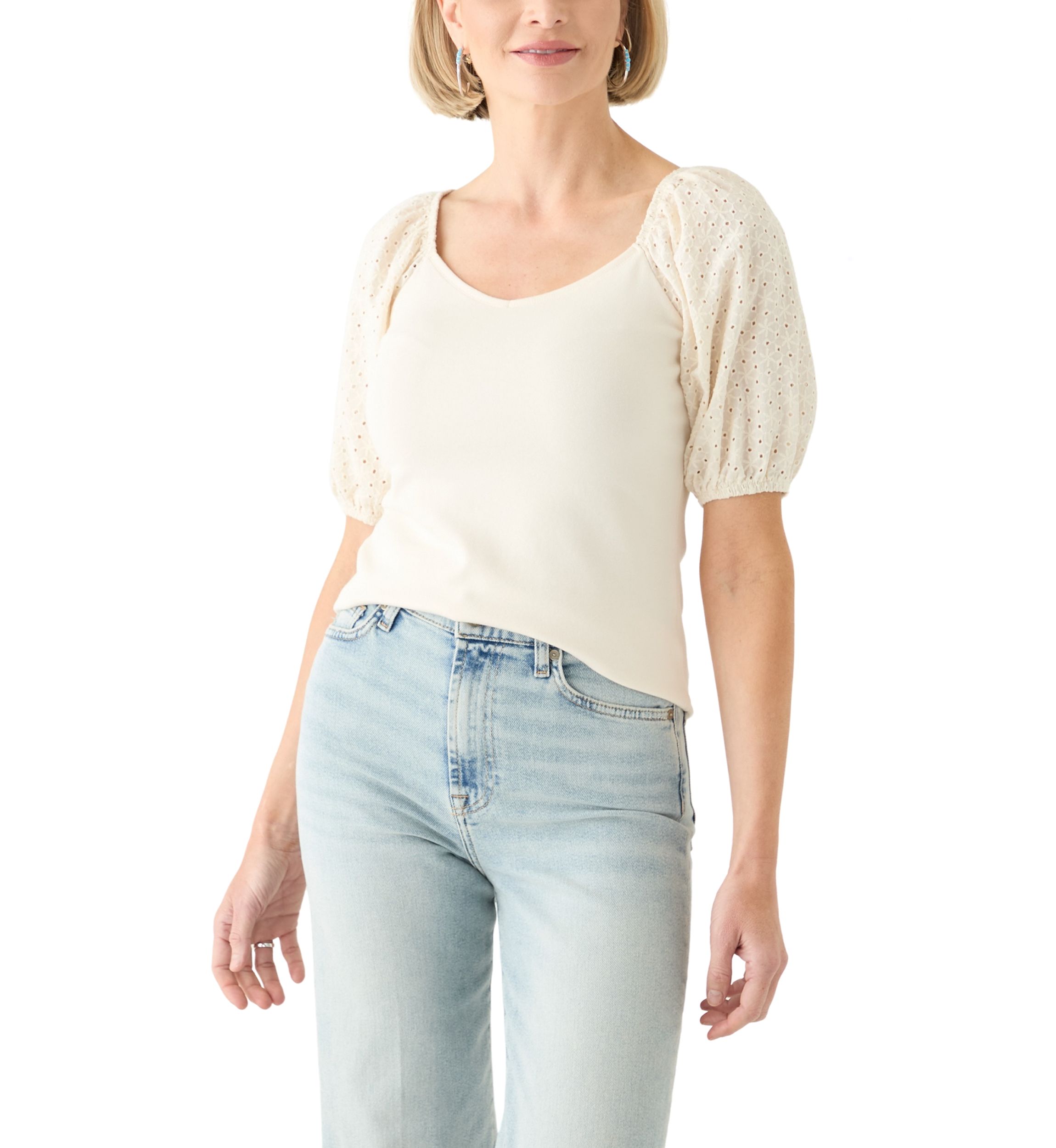 Womens Eyelet Sleeve Knit Top