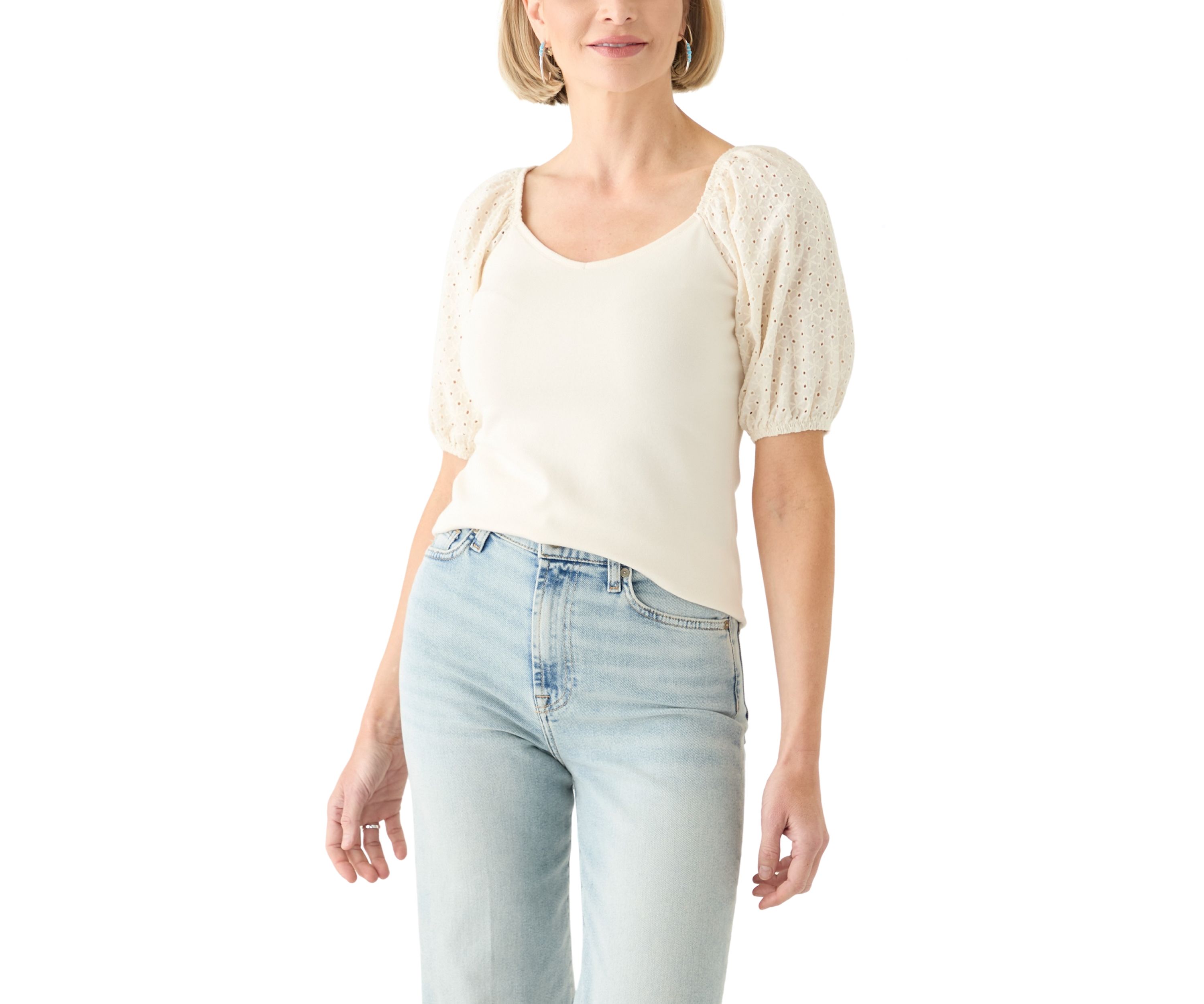 Womens Eyelet Sleeve Knit Top