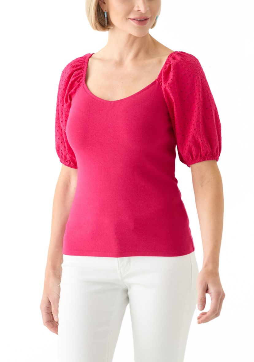 Womens Eyelet Sleeve Knit Top