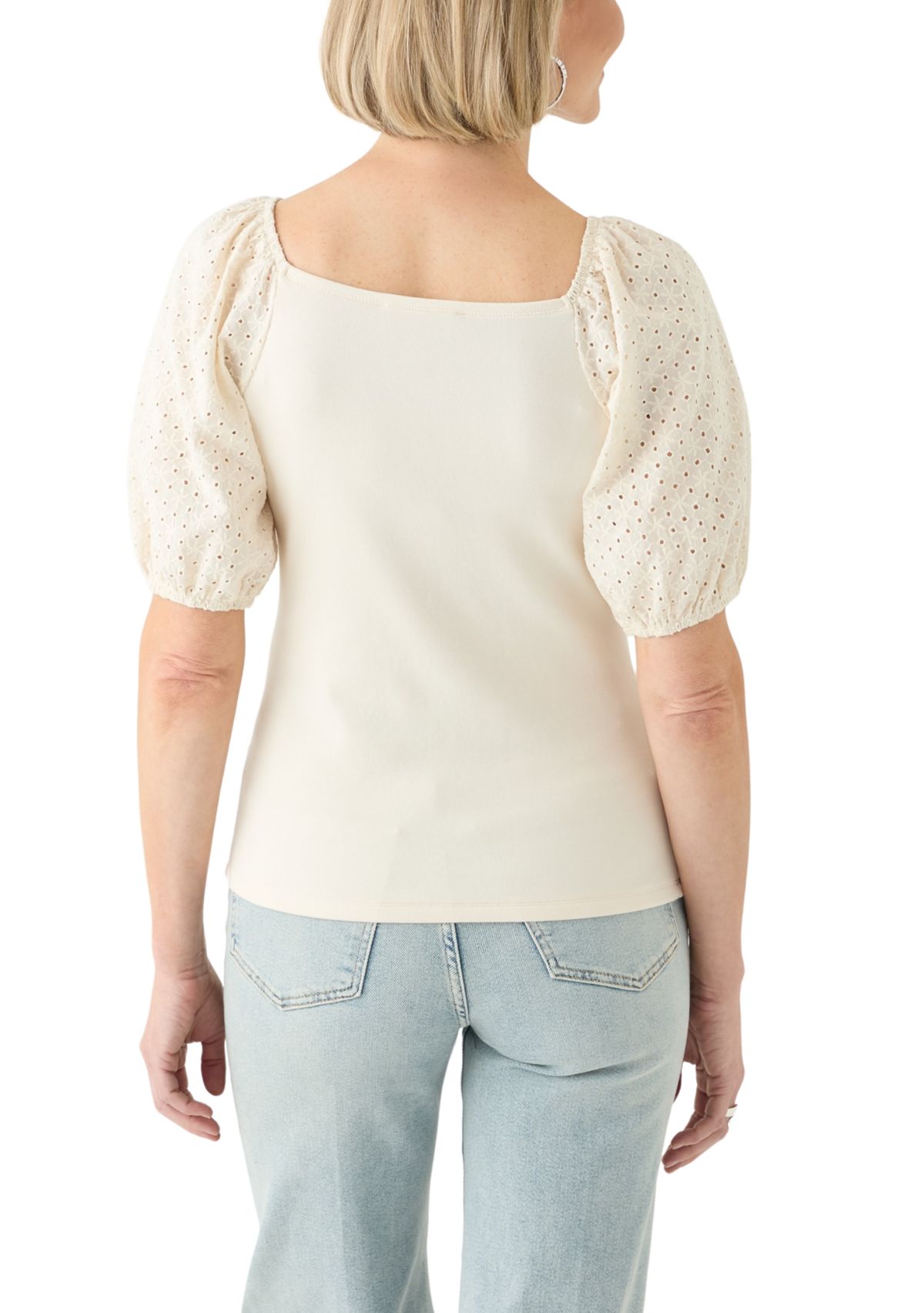 Womens Eyelet Sleeve Knit Top