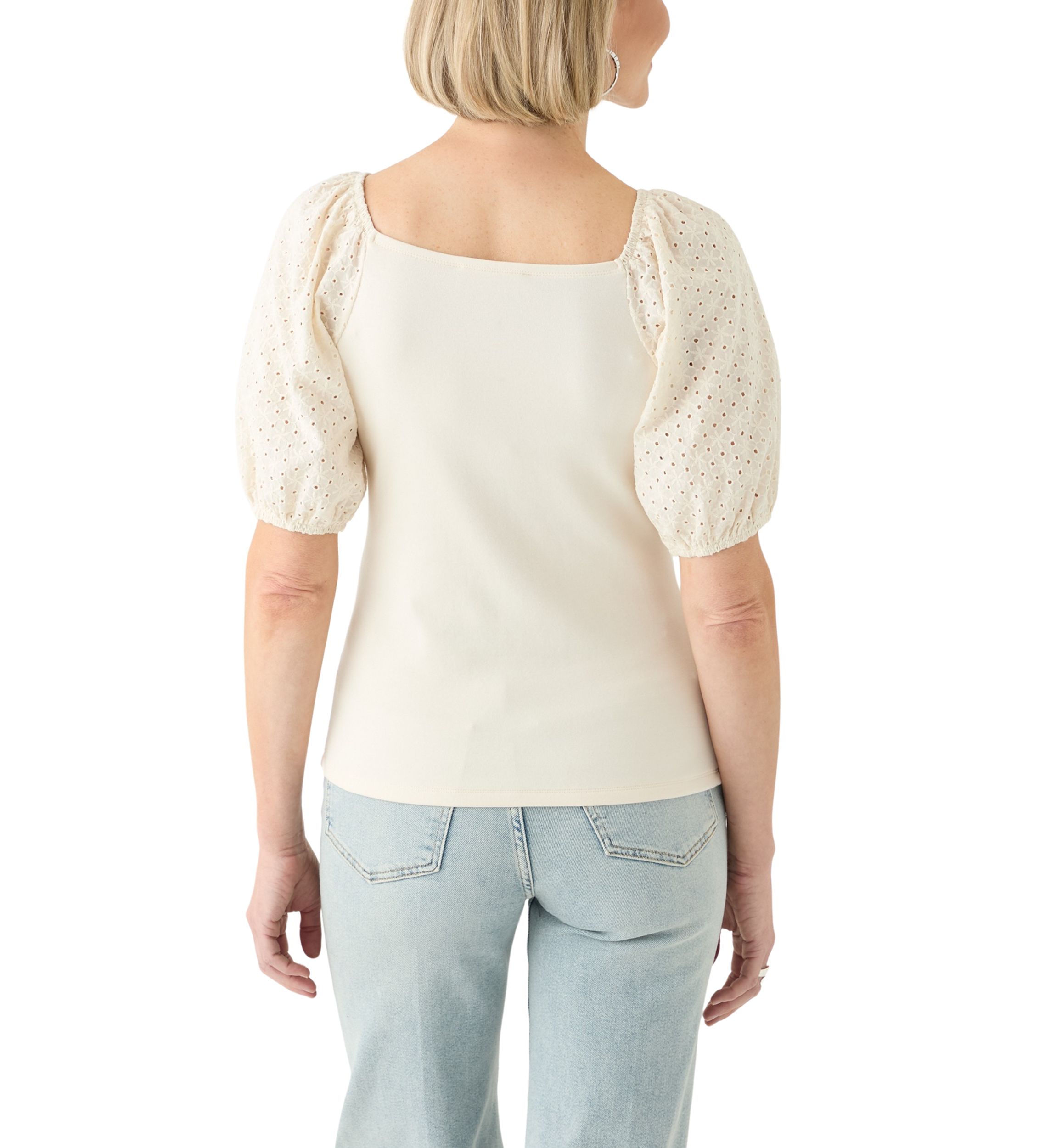 Womens Eyelet Sleeve Knit Top