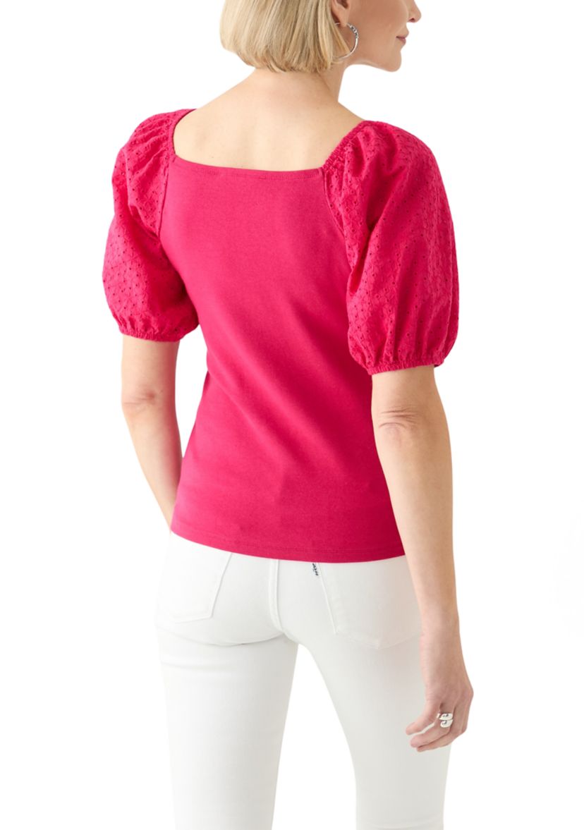 Womens Eyelet Sleeve Knit Top