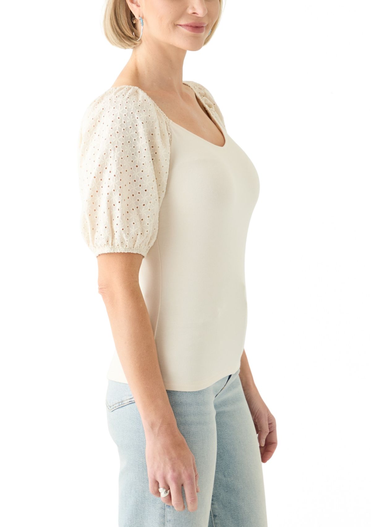 Womens Eyelet Sleeve Knit Top
