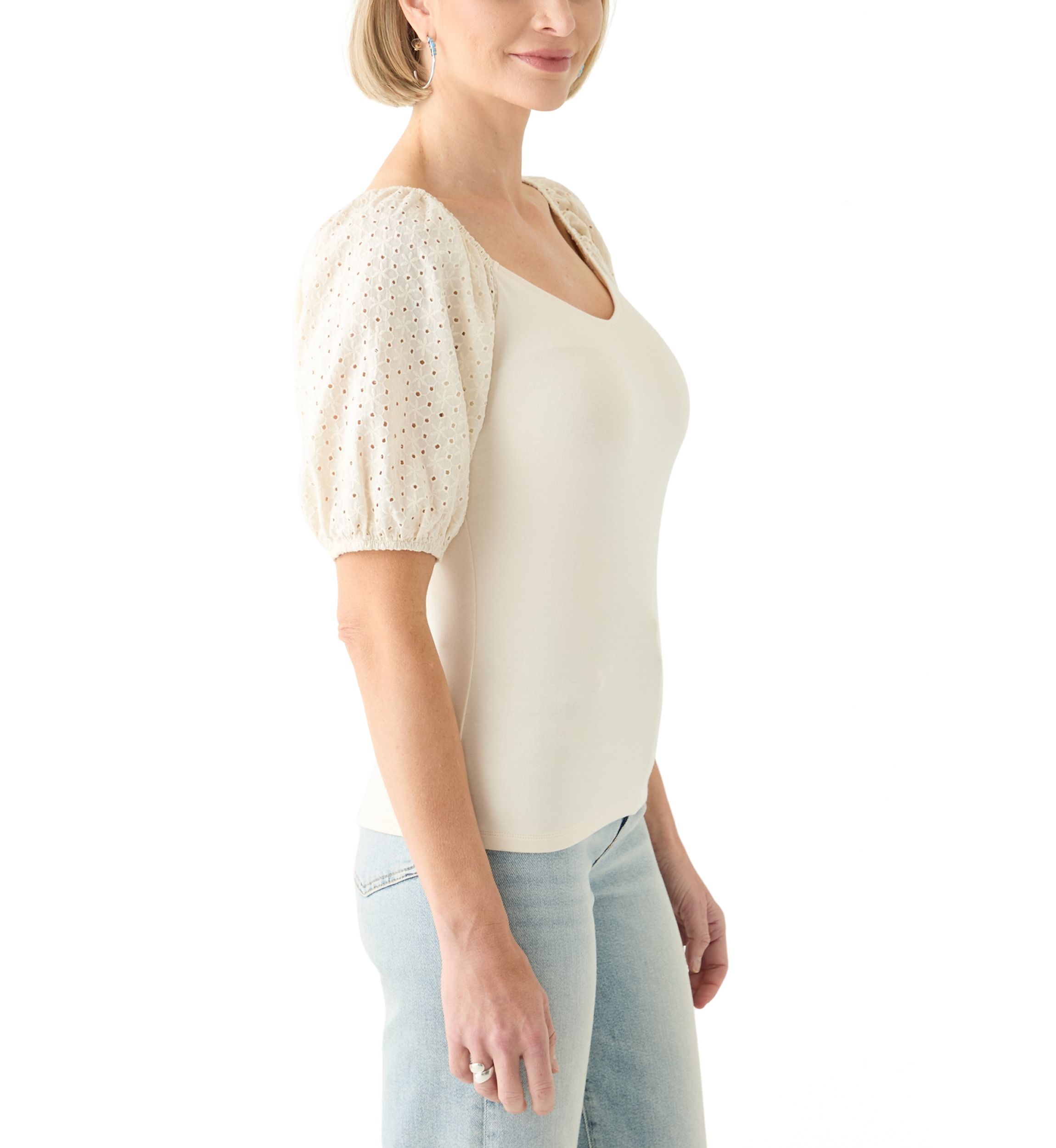 Womens Eyelet Sleeve Knit Top