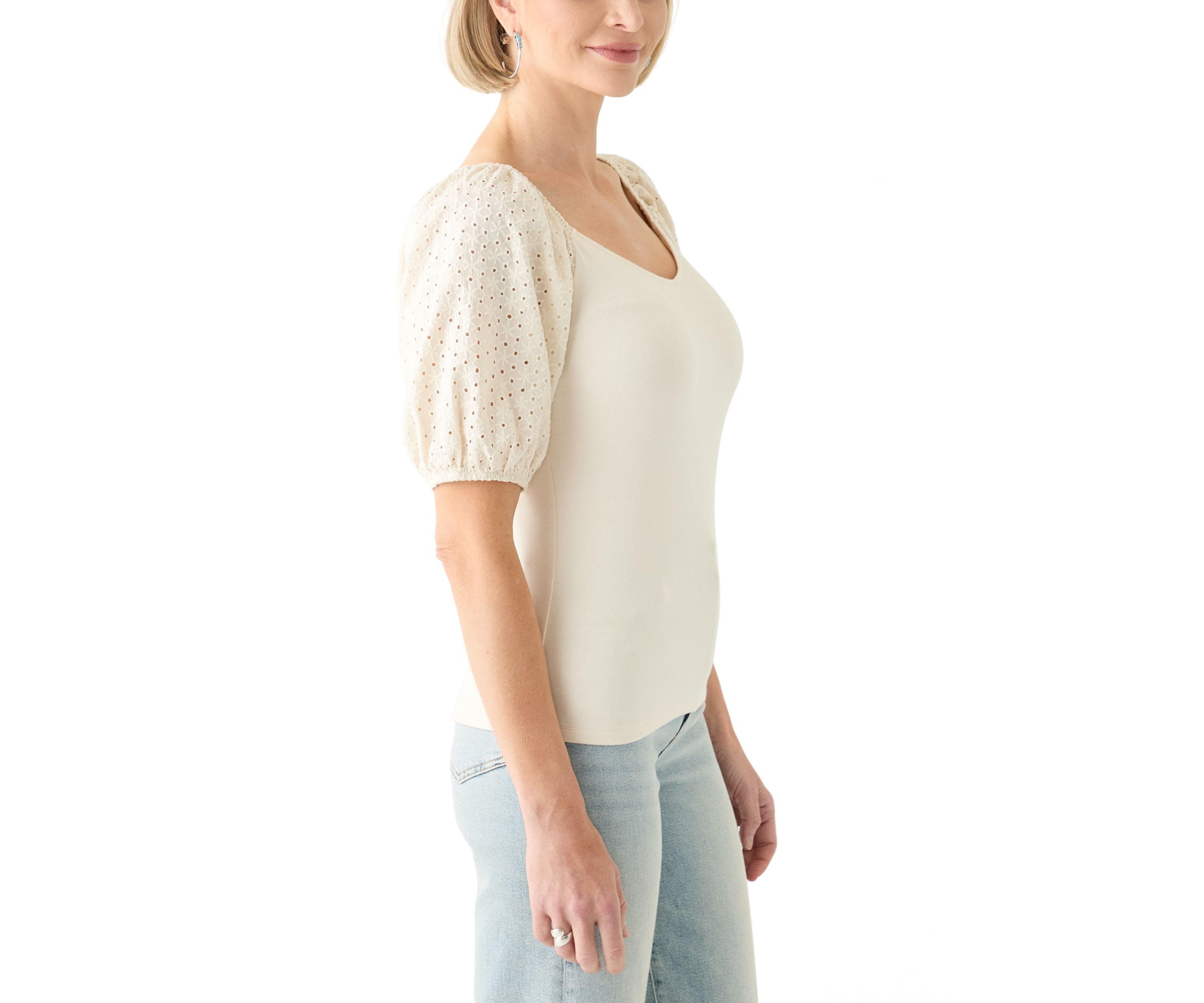 Womens Eyelet Sleeve Knit Top
