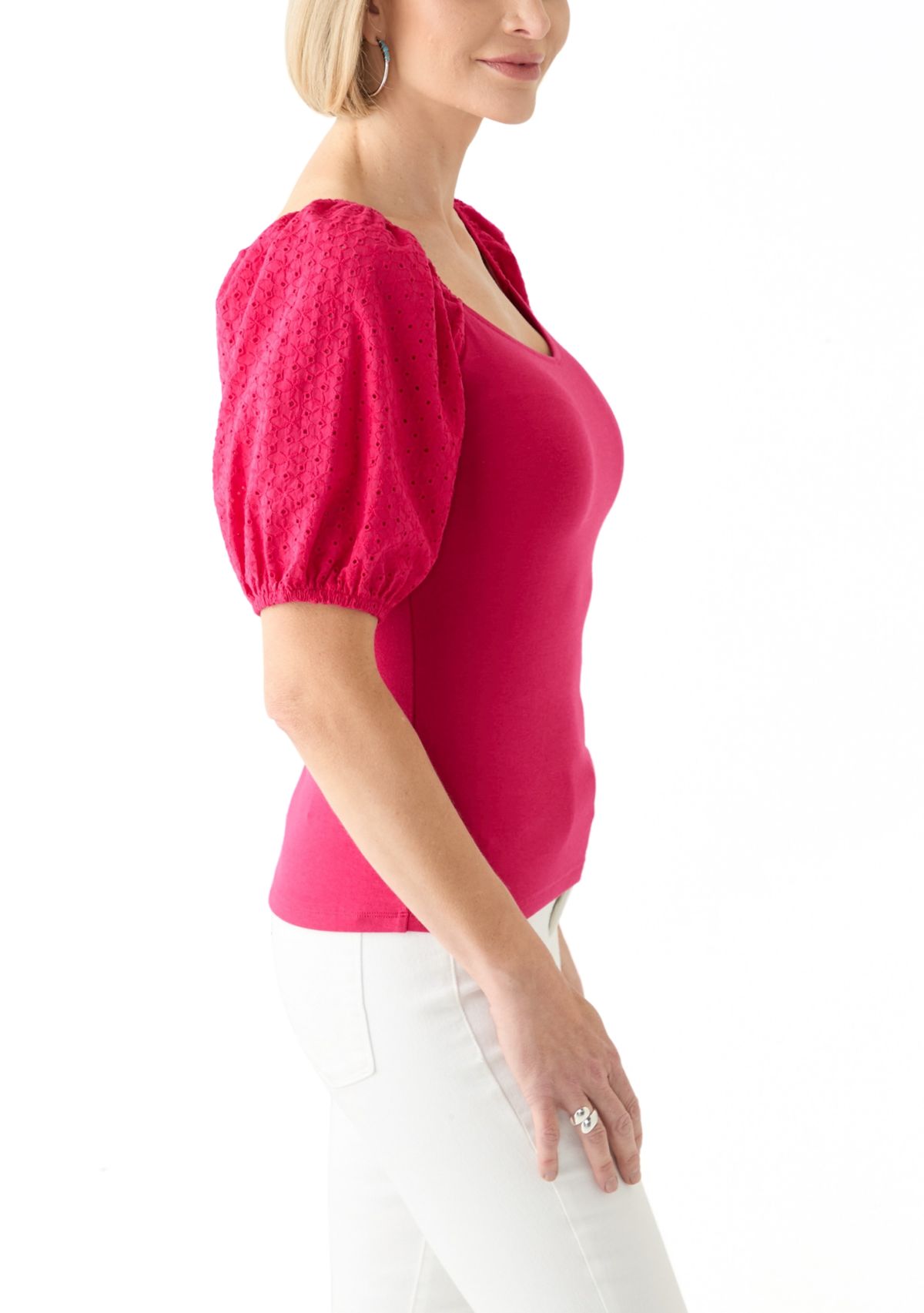 Womens Eyelet Sleeve Knit Top
