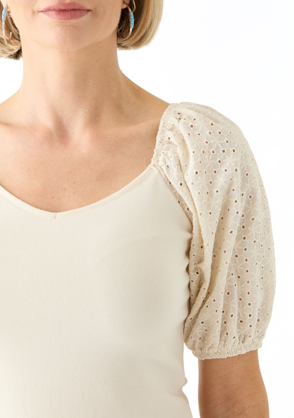 Womens Eyelet Sleeve Knit Top