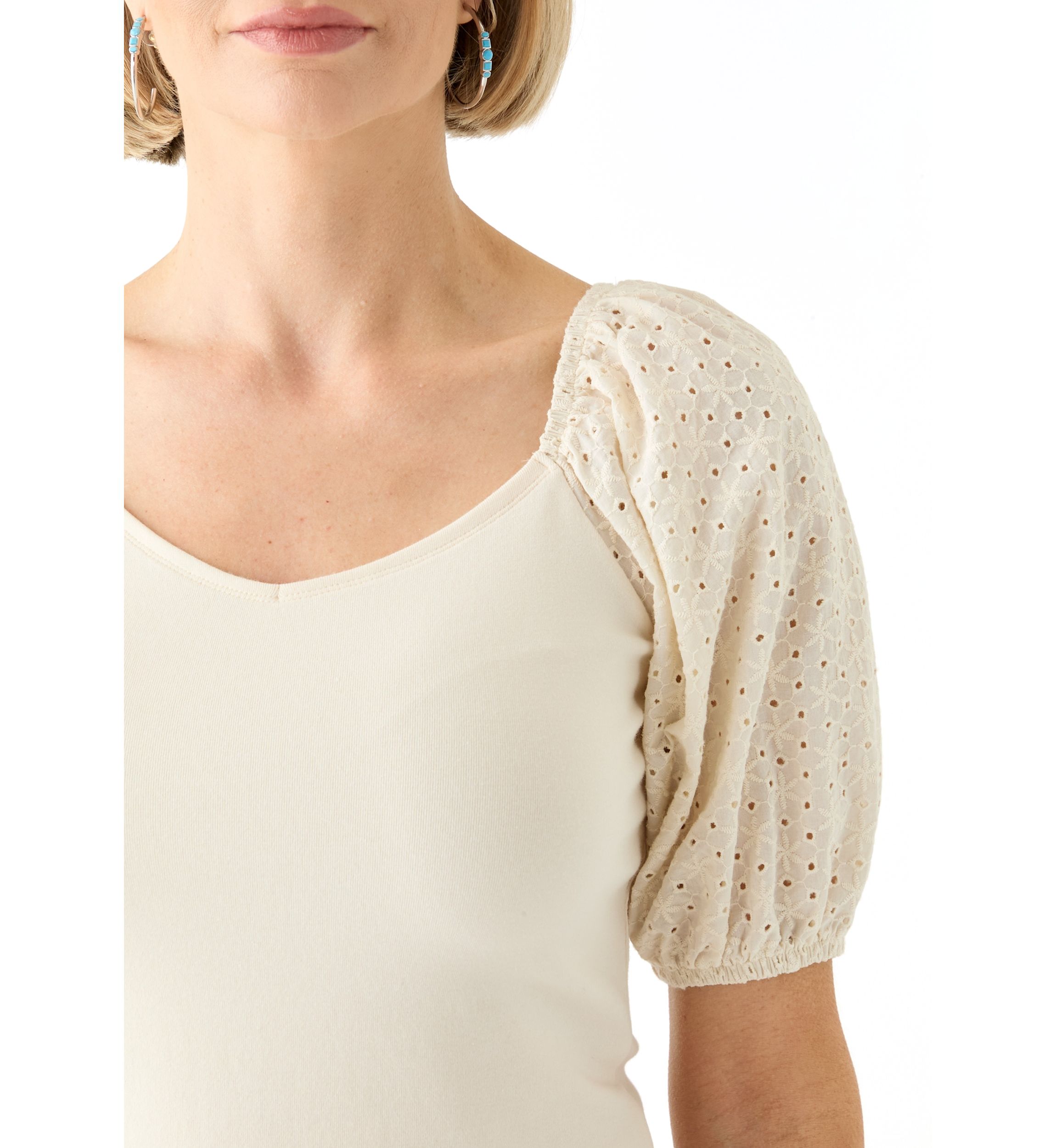Womens Eyelet Sleeve Knit Top