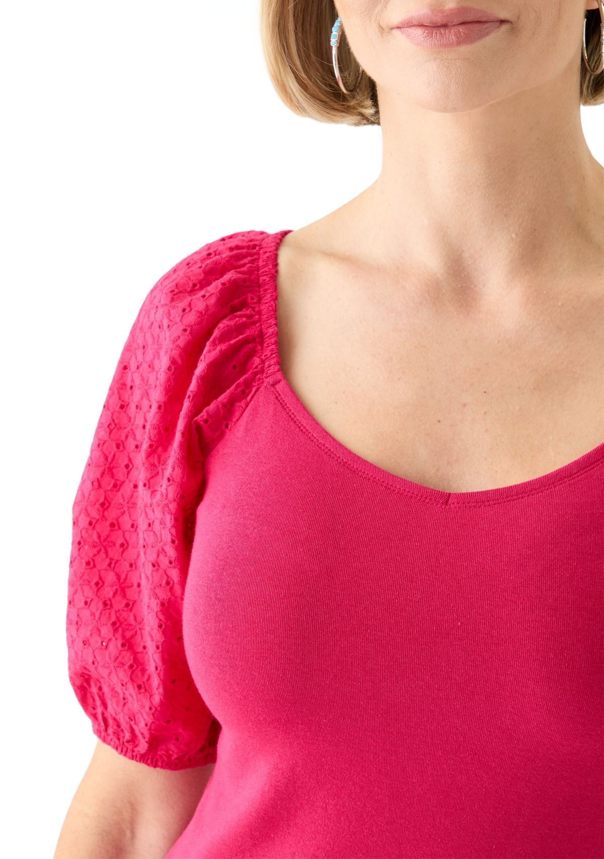 Womens Eyelet Sleeve Knit Top