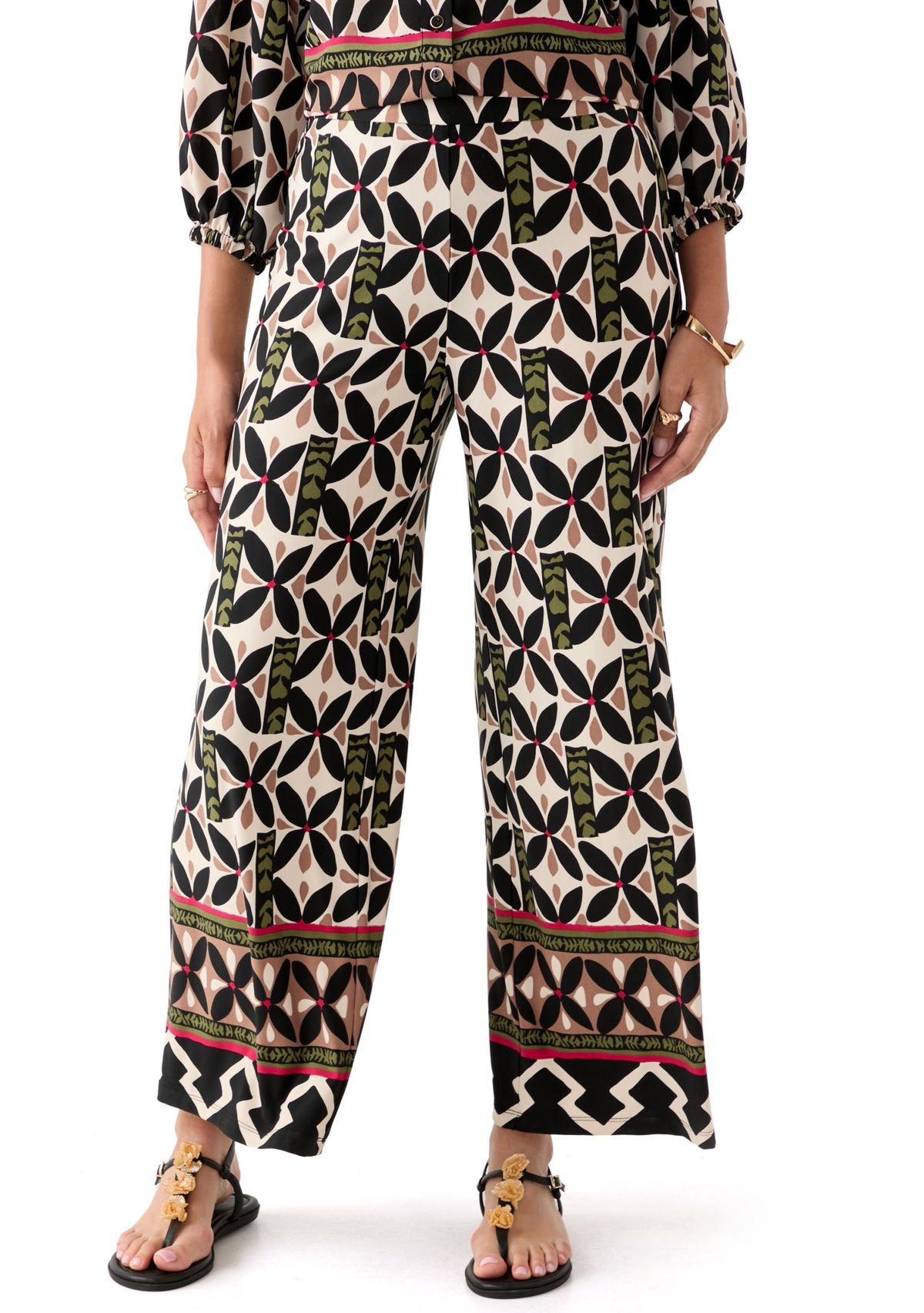 Womens Jersey Pull On Printed Wide Leg Pants